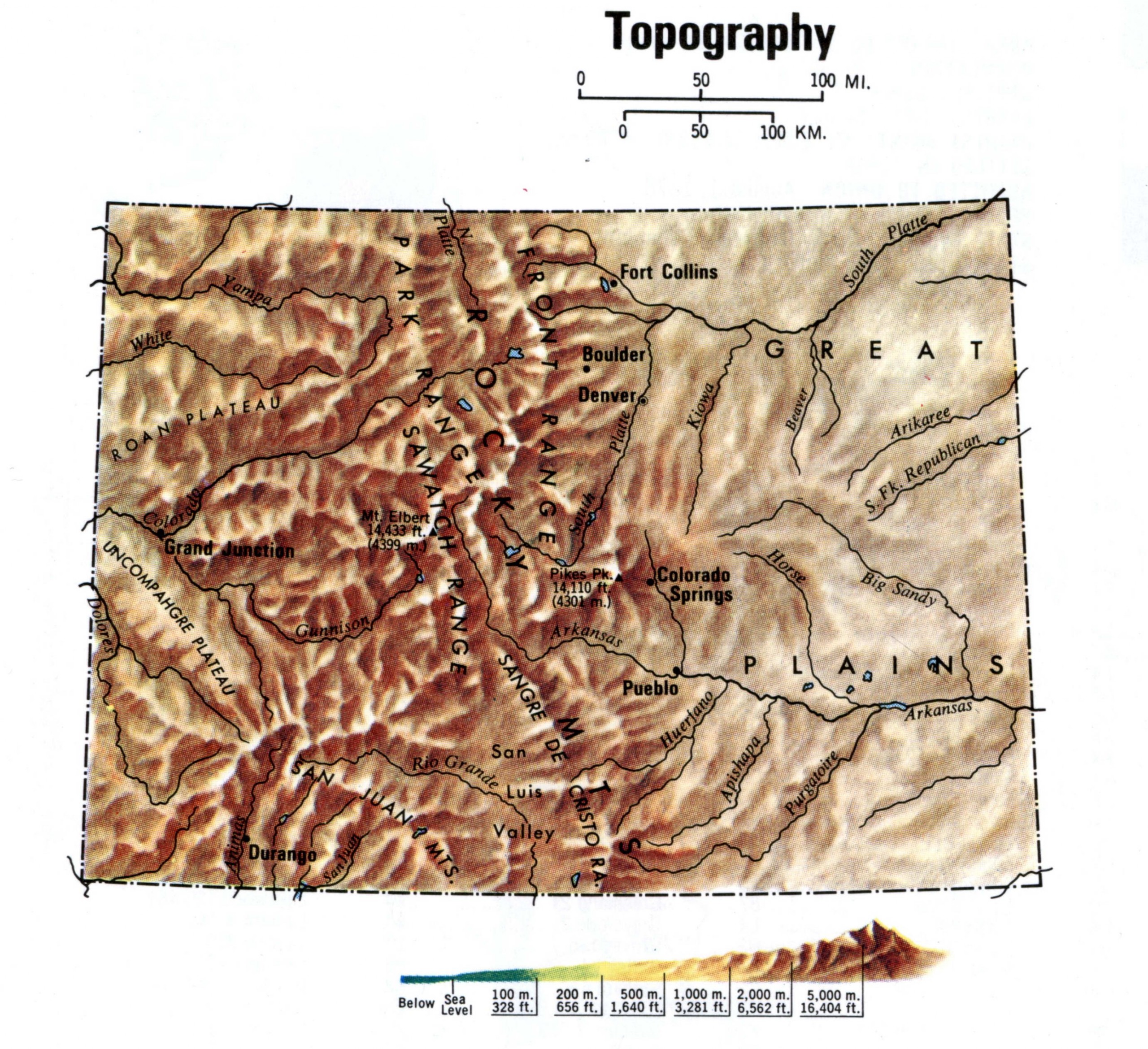 Colorado topographic map. Topo map of Colorado with terrain features. Colorado topographic map. Topo map of Colorado with terrain features.