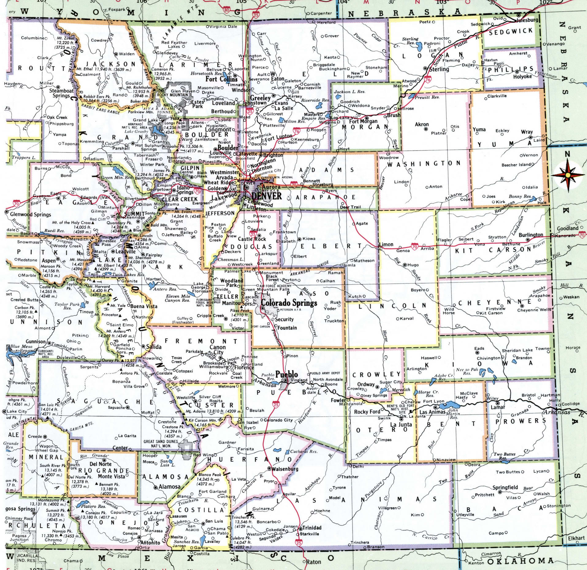 Colorado counties map. Detailed map of Colorado with boundaries and names of counties Colorado counties map. Detailed map of Colorado with boundaries and names of counties
