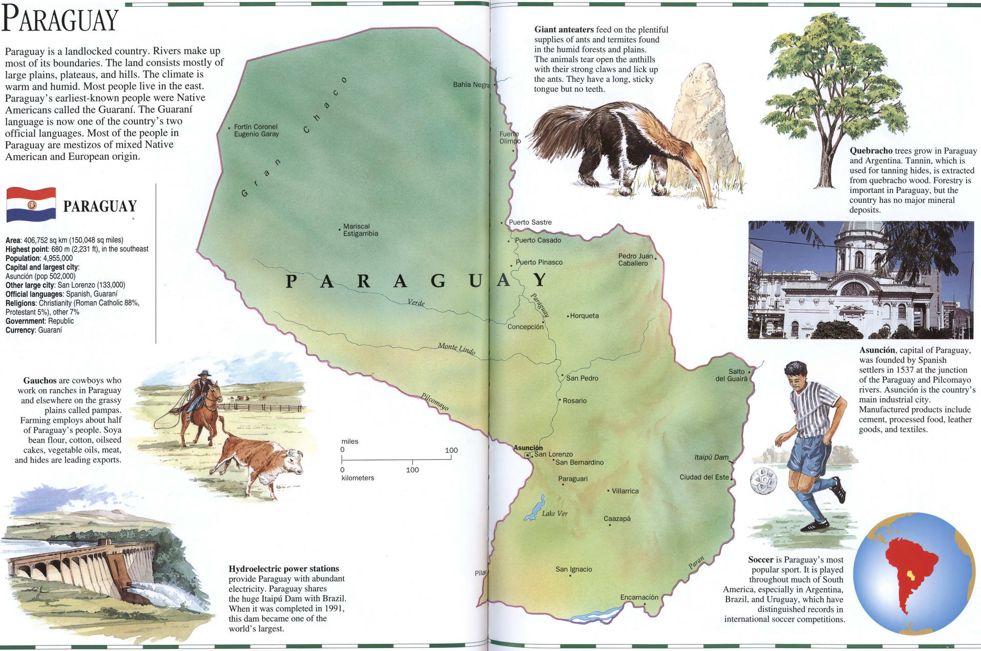 Geographic map of Paraguay. Detailed map of Paraguay with a brief geographic description. Paraguay on the world map. Geographic map of Paraguay. Detailed map of Paraguay with a brief geographic description. Paraguay on the world map.