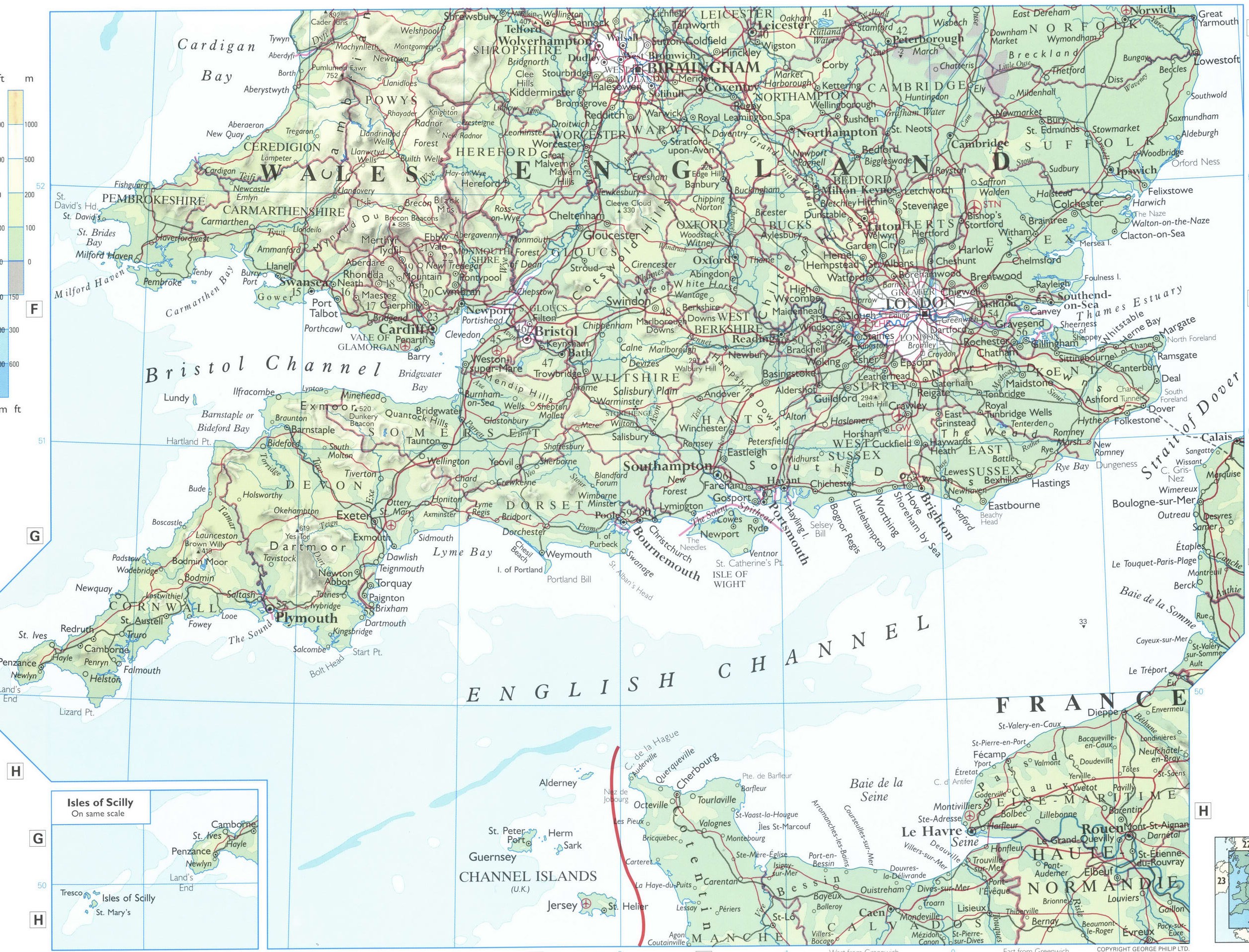 England large map. Detailed physical map of England with cities, roads, and villages. England large map. Detailed physical map of England with cities, roads, and villages.