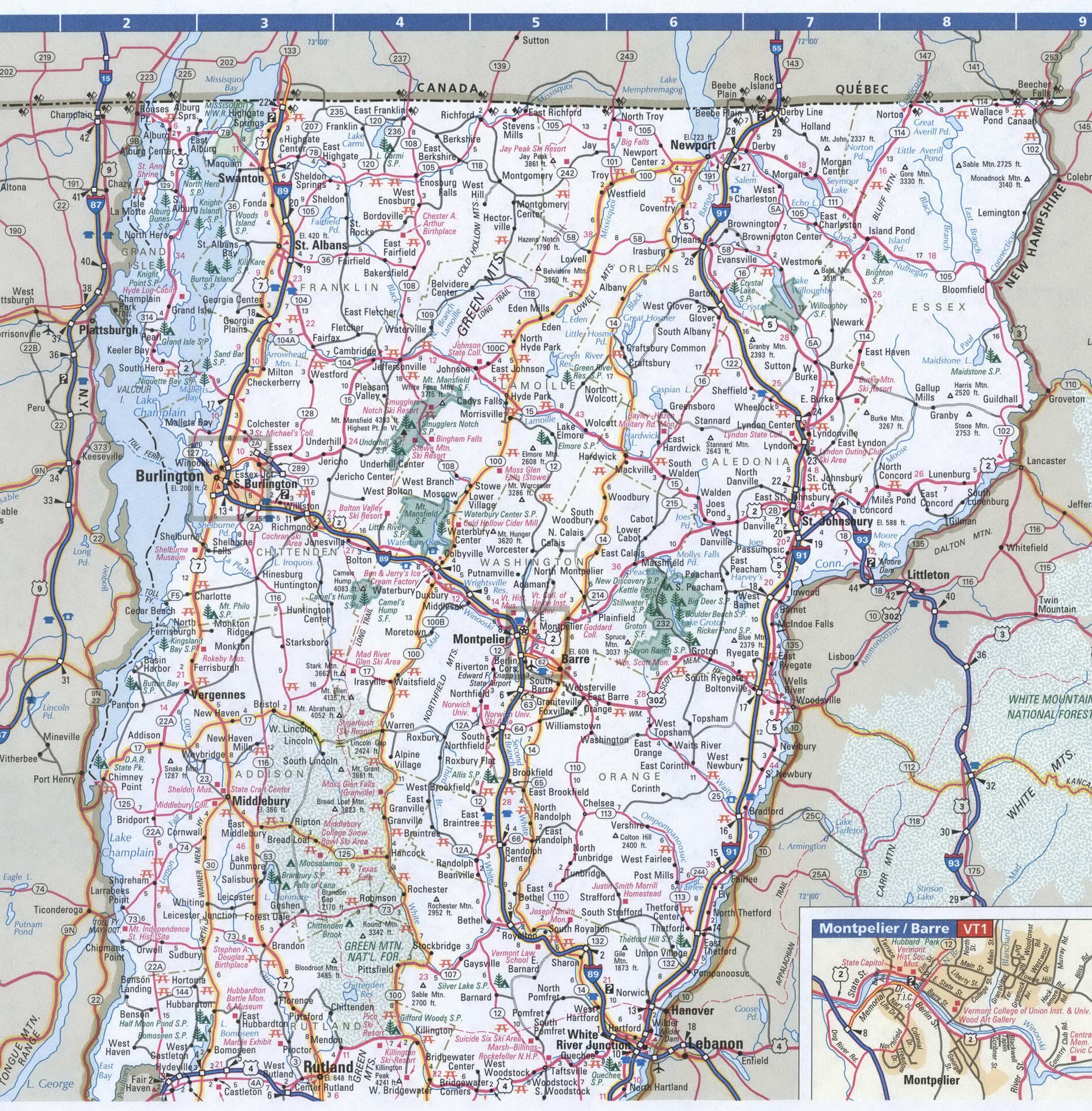 Vermont roads map. Detailed map of Vermont with road numbers and distances between cities. Vermont roads map. Detailed map of Vermont with road numbers and distances between cities.