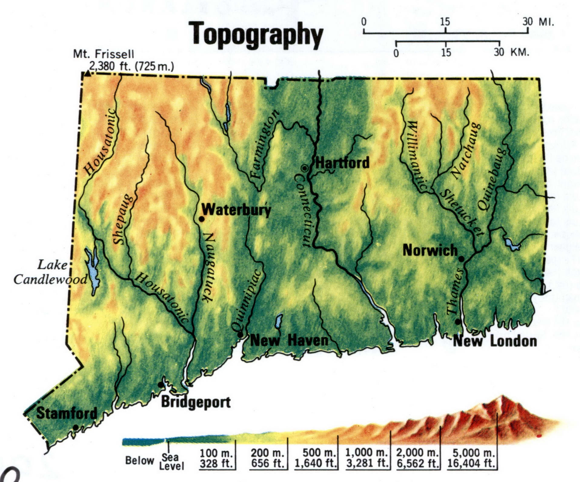 Connecticut topographic map