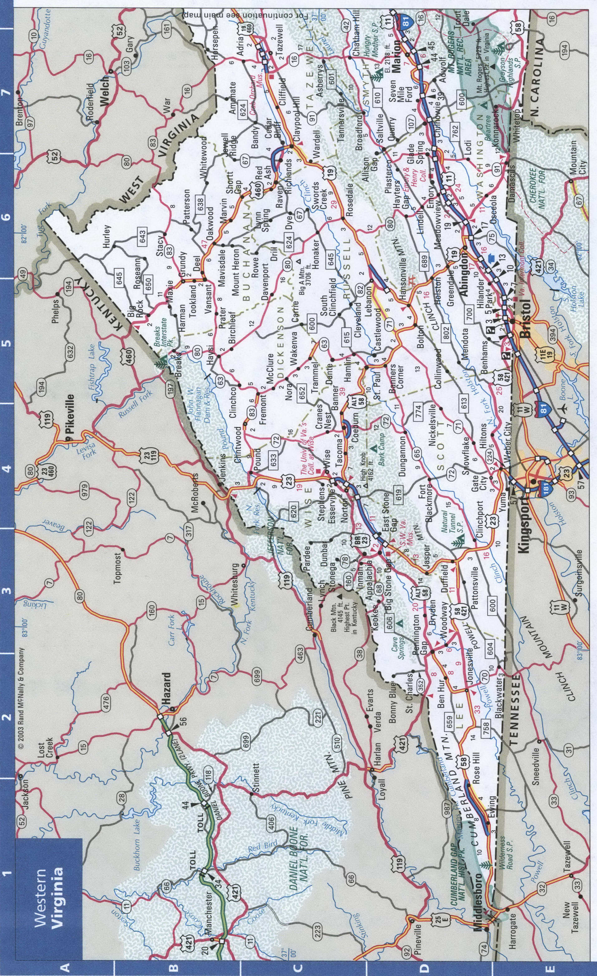 Virginia western map. Detailed map of Virginia with road numbers and distances between cities. Virginia western map. Detailed map of Virginia with road numbers and distances between cities.