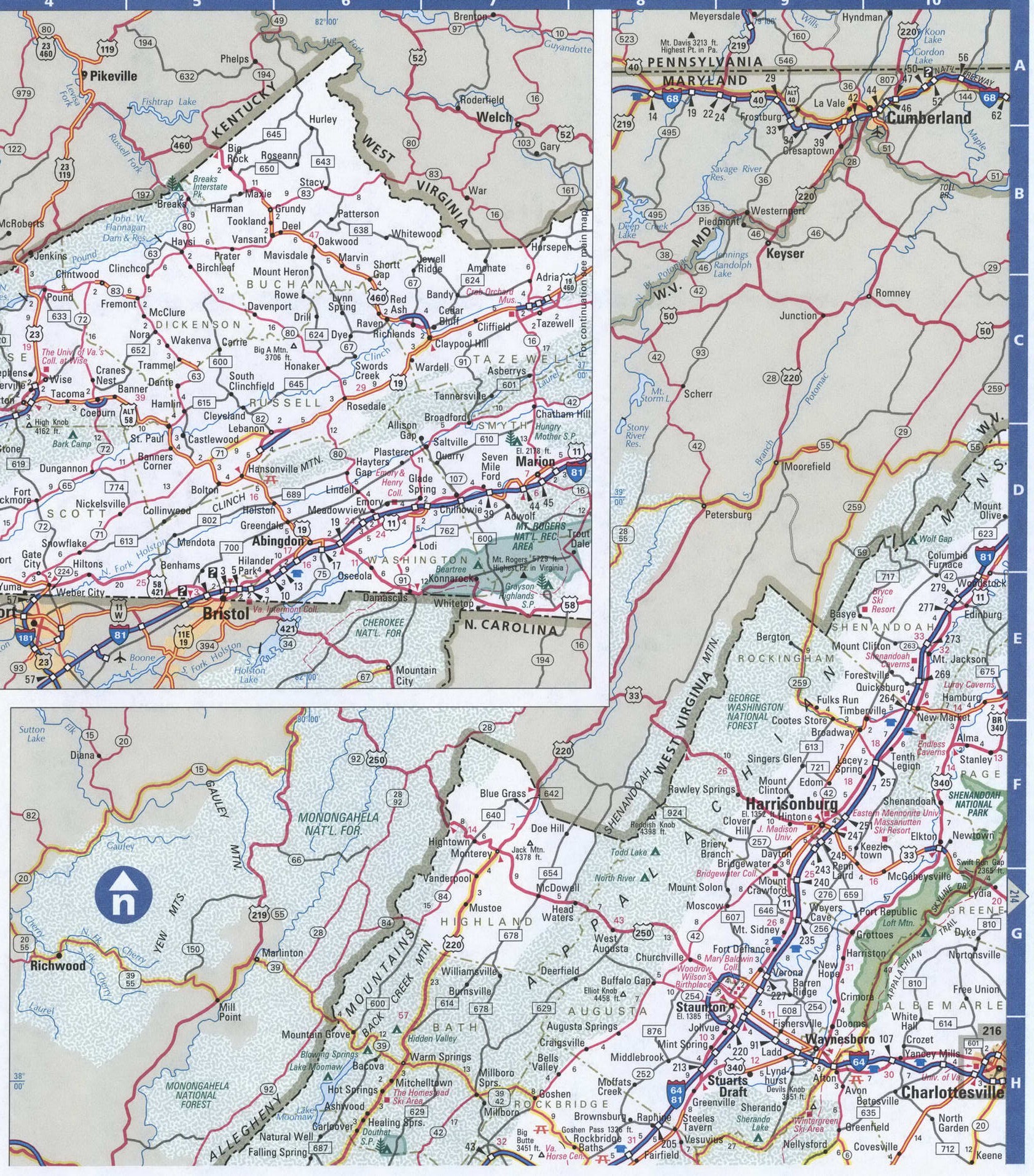 Virginia western detailed map. Detailed map of Virginia with road numbers and distances between cities. Virginia western detailed map. Detailed map of Virginia with road numbers and distances between cities.