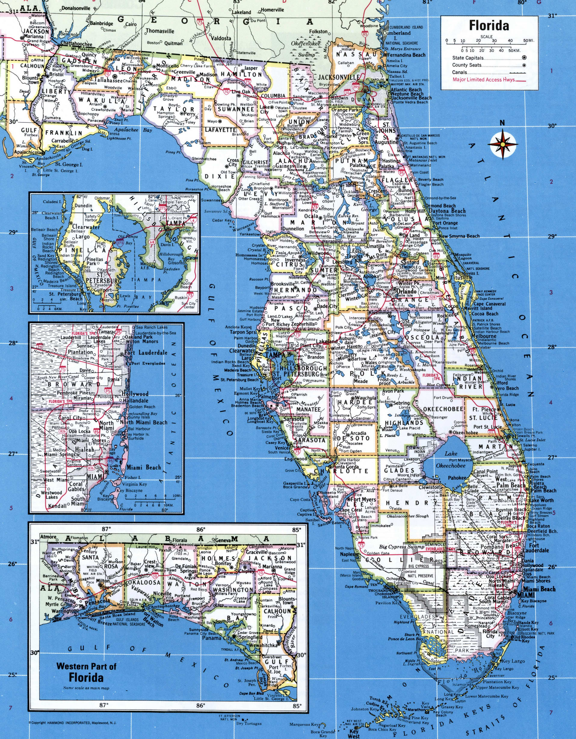 Florida map with counties. Detailed map of the counties of Florida with towns and villages Florida map with counties. Detailed map of the counties of Florida with towns and villages