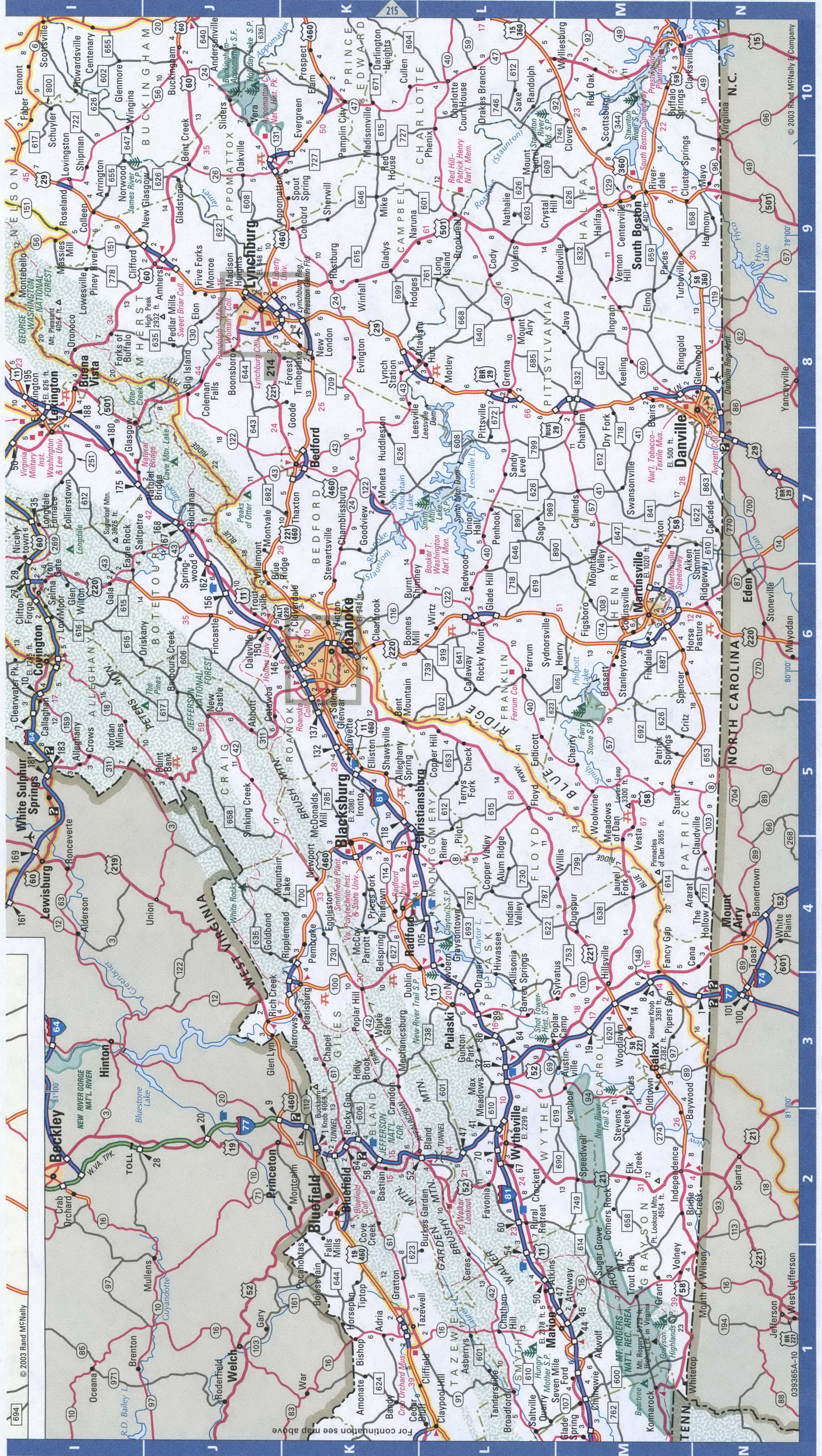 Virginia western roads map. Detailed map of Virginia with road numbers and distances between cities. Virginia western roads map. Detailed map of Virginia with road numbers and distances between cities.