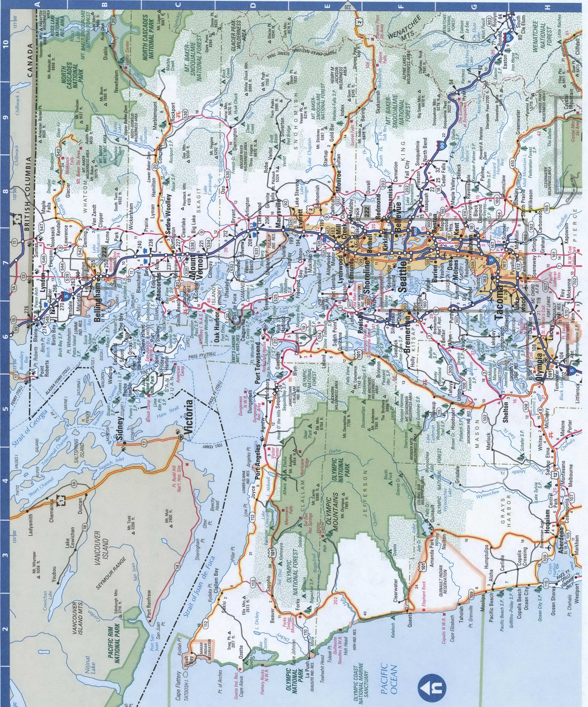 Western Washington roads map. Detailed map of Washington with road numbers and distances between cities. Western Washington roads map. Detailed map of Washington with road numbers and distances between cities.
