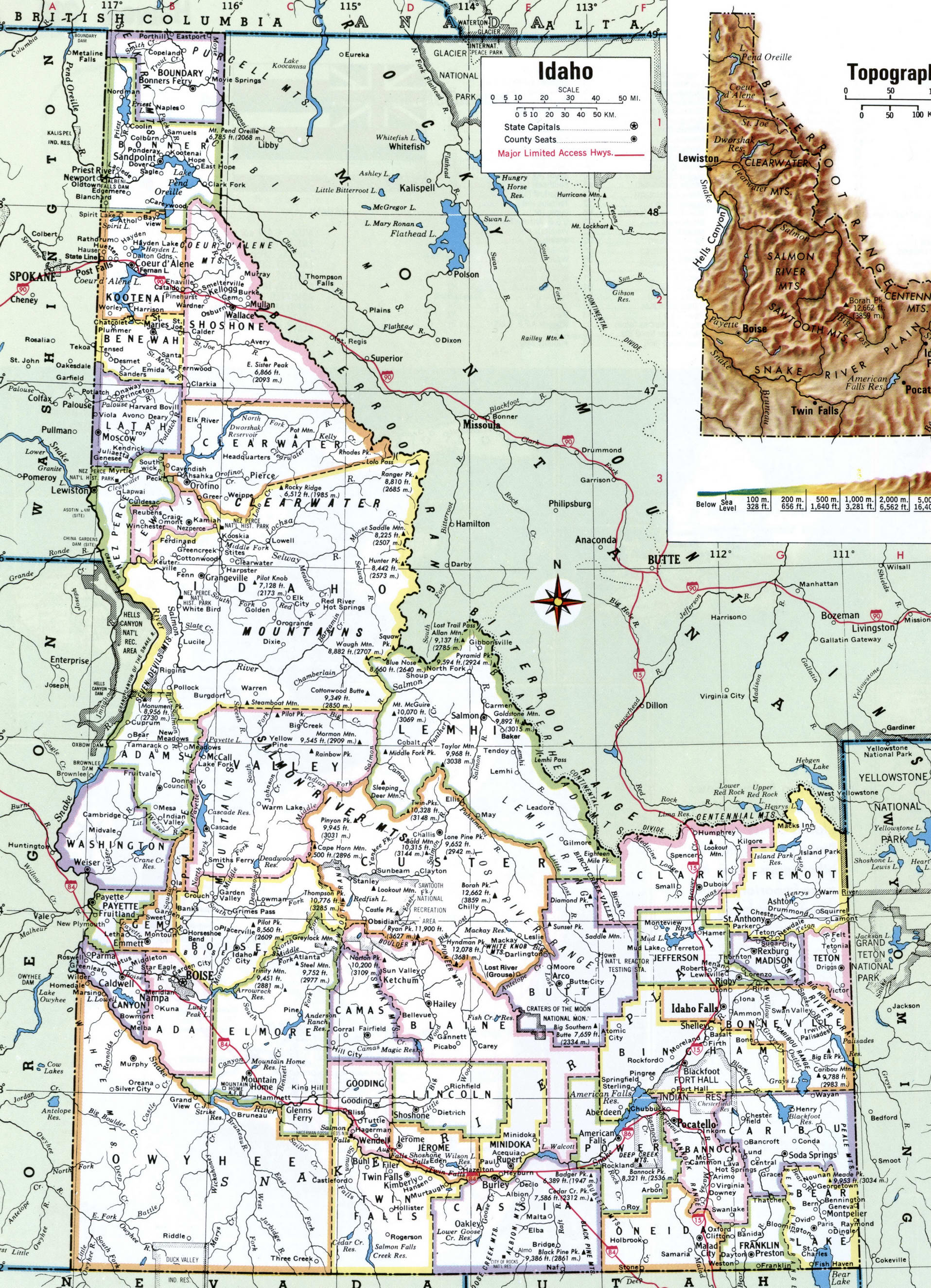 Idaho map with counties. Detailed map of the counties of Idaho with towns and villages Idaho map with counties. Detailed map of the counties of Idaho with towns and villages