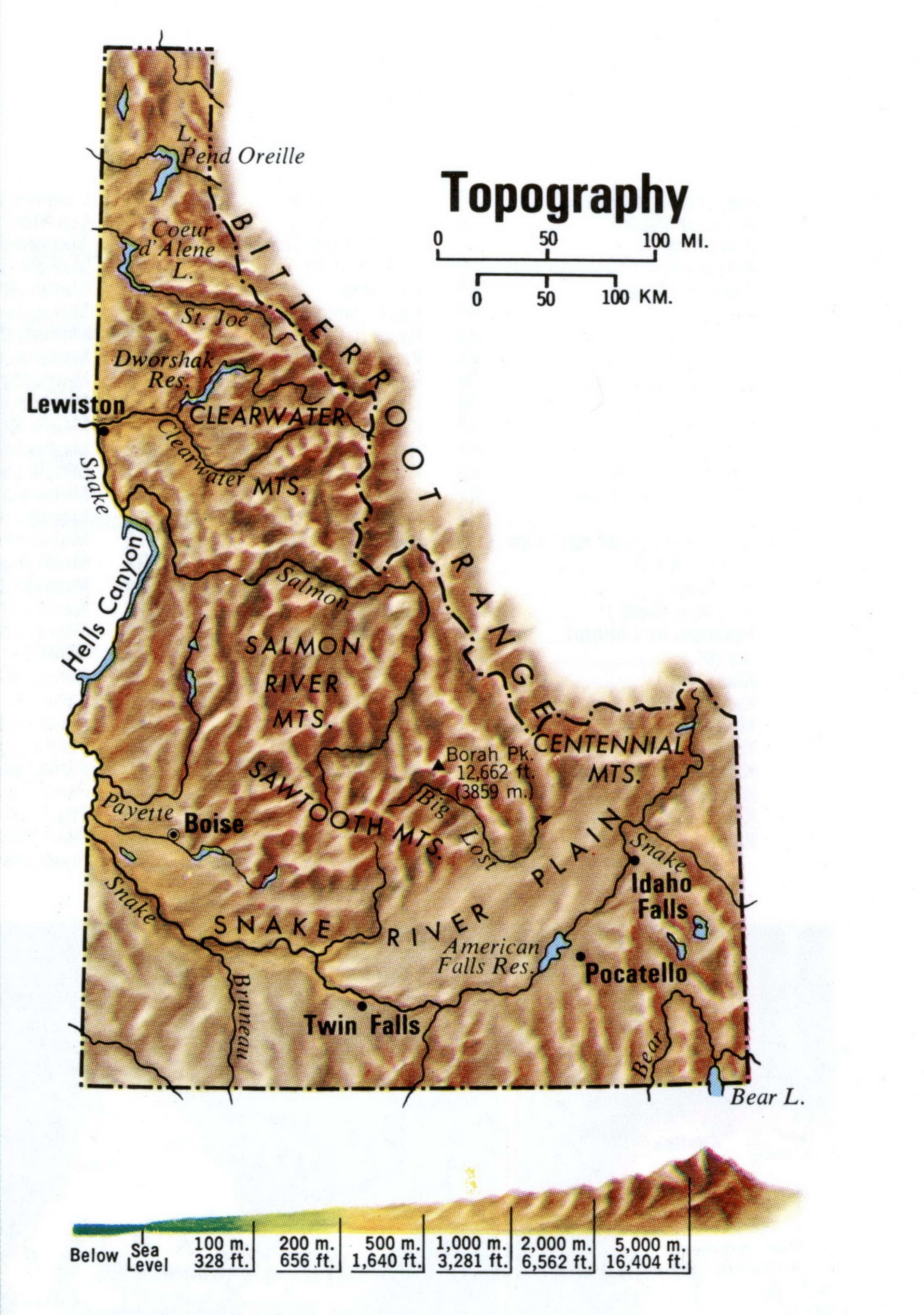 Idaho topography map. Topo map of Idaho with terrain features. Idaho topography map. Topo map of Idaho with terrain features.