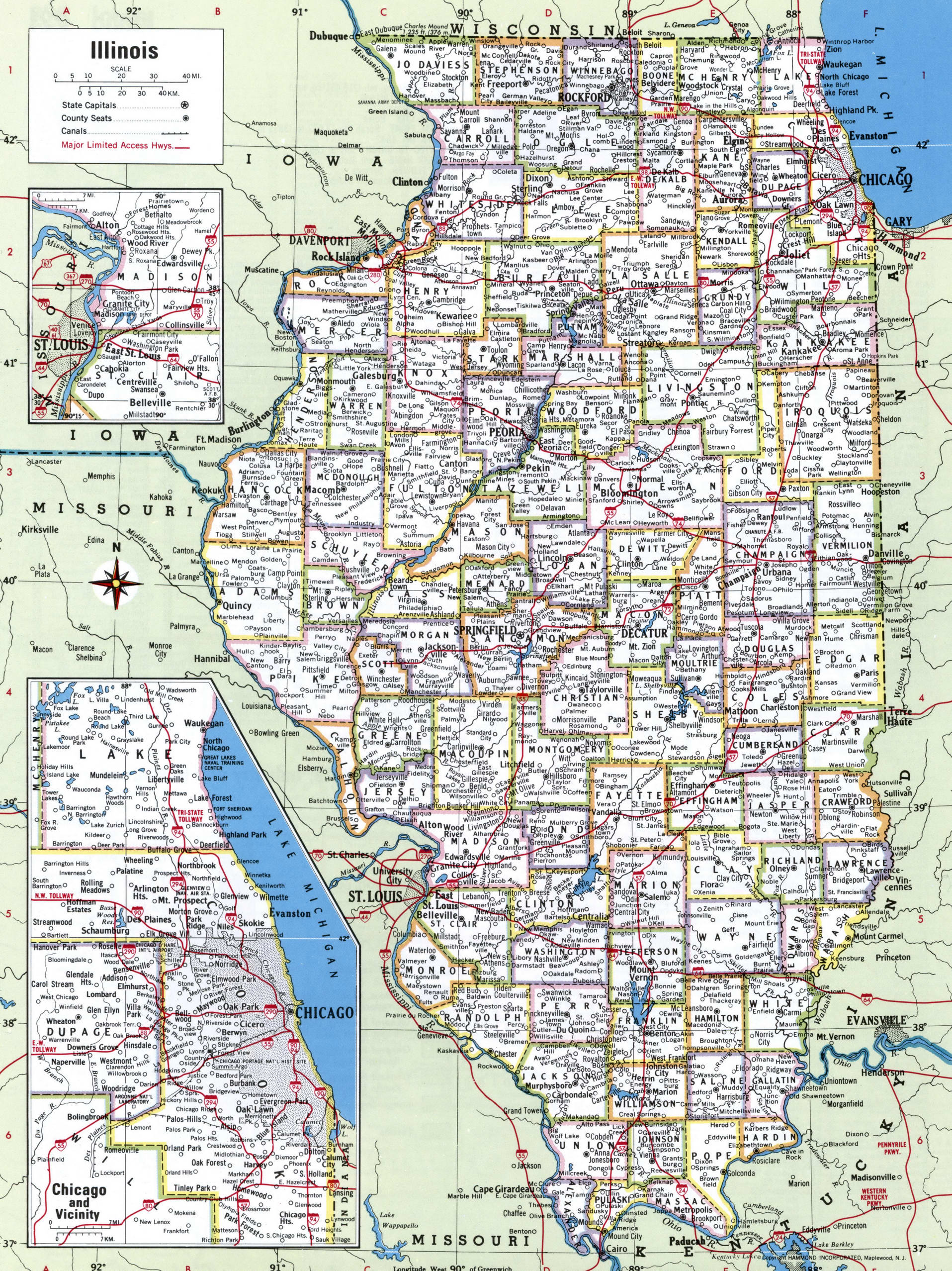 Illinois map with counties. Detailed map of the counties of Illinois with towns and villages Illinois map with counties. Detailed map of the counties of Illinois with towns and villages