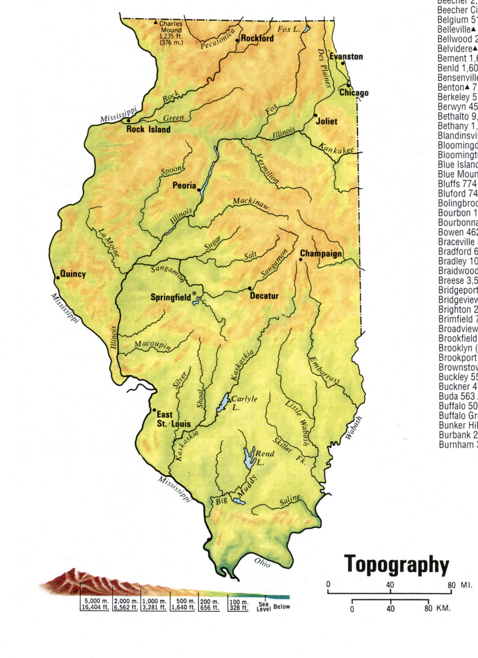 Illinois topographical map. Topo map of Illinois with terrain features. Illinois topographical map. Topo map of Illinois with terrain features.