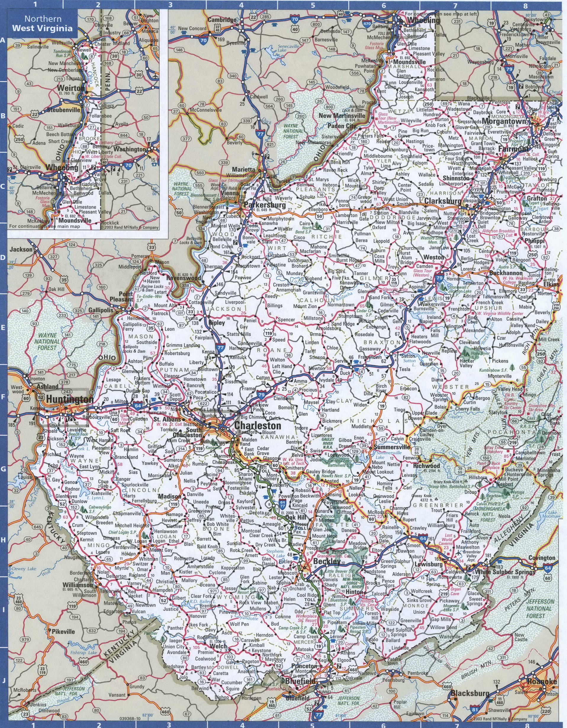 West Virginia roads map. Detailed map of West Virginia with road numbers and distances between cities. West Virginia roads map. Detailed map of West Virginia with road numbers and distances between cities.