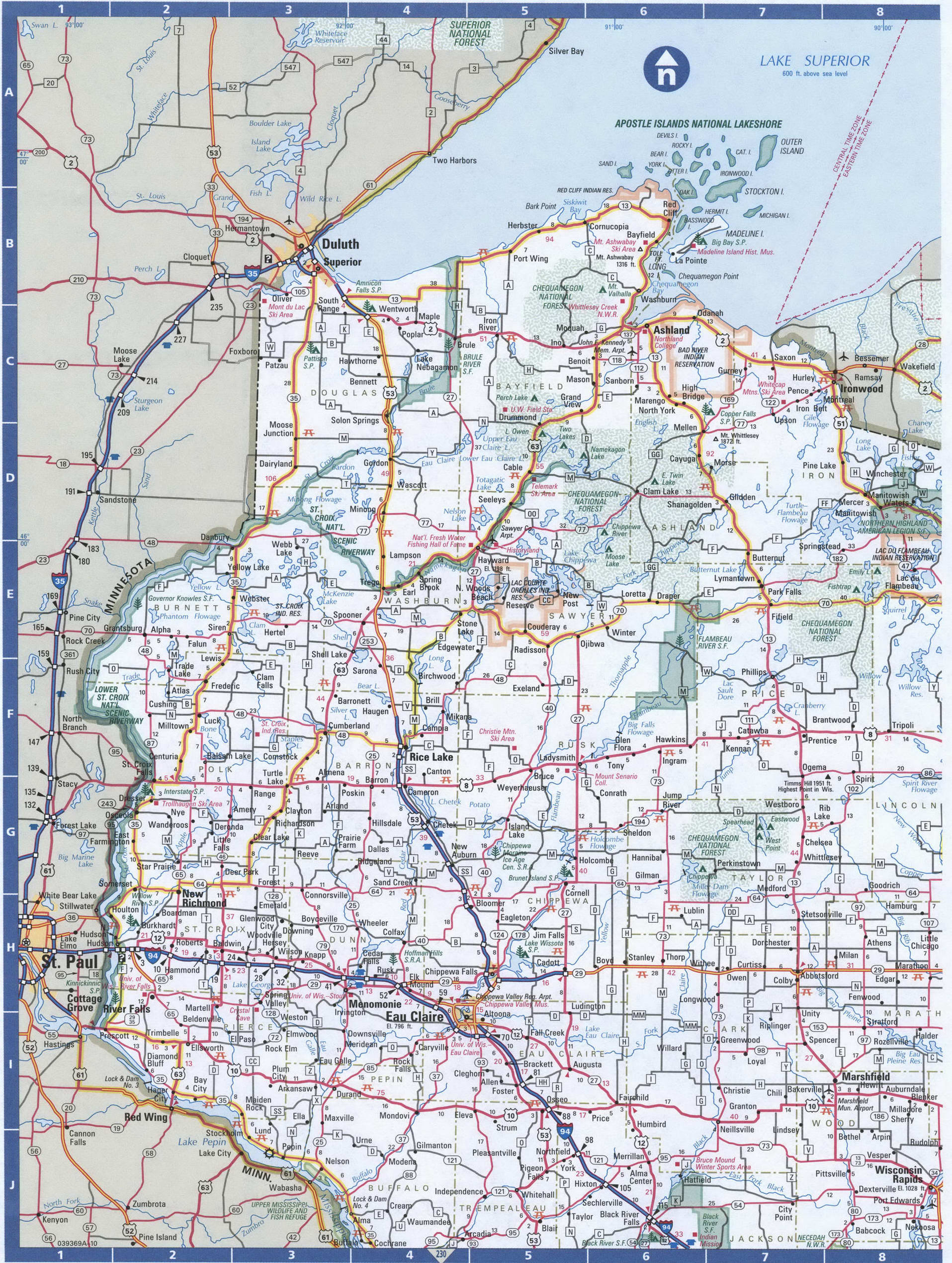 North Wisconsin roads map. Detailed map of Wisconsin with road numbers and distances between cities. North Wisconsin roads map. Detailed map of Wisconsin with road numbers and distances between cities.