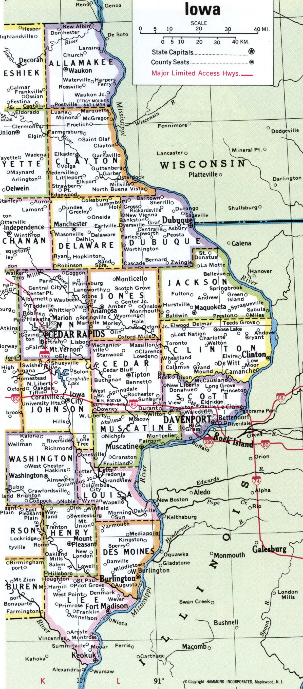 East Iowa map counties. Detailed map of the counties of Iowa with towns and villages East Iowa map counties. Detailed map of the counties of Iowa with towns and villages