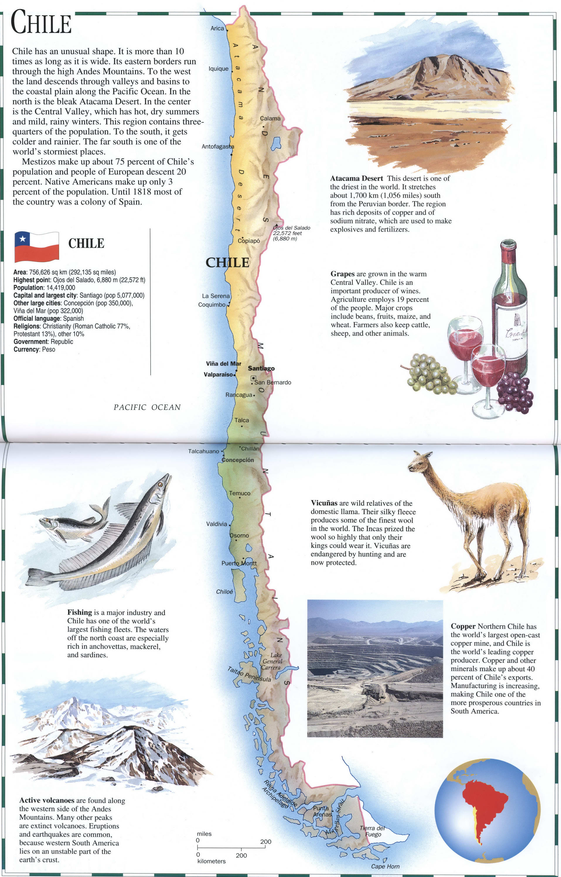 Chile geography map. Map of Chile with a brief geographical description. Chile on the world map. Chile geography map. Map of Chile with a brief geographical description. Chile on the world map.