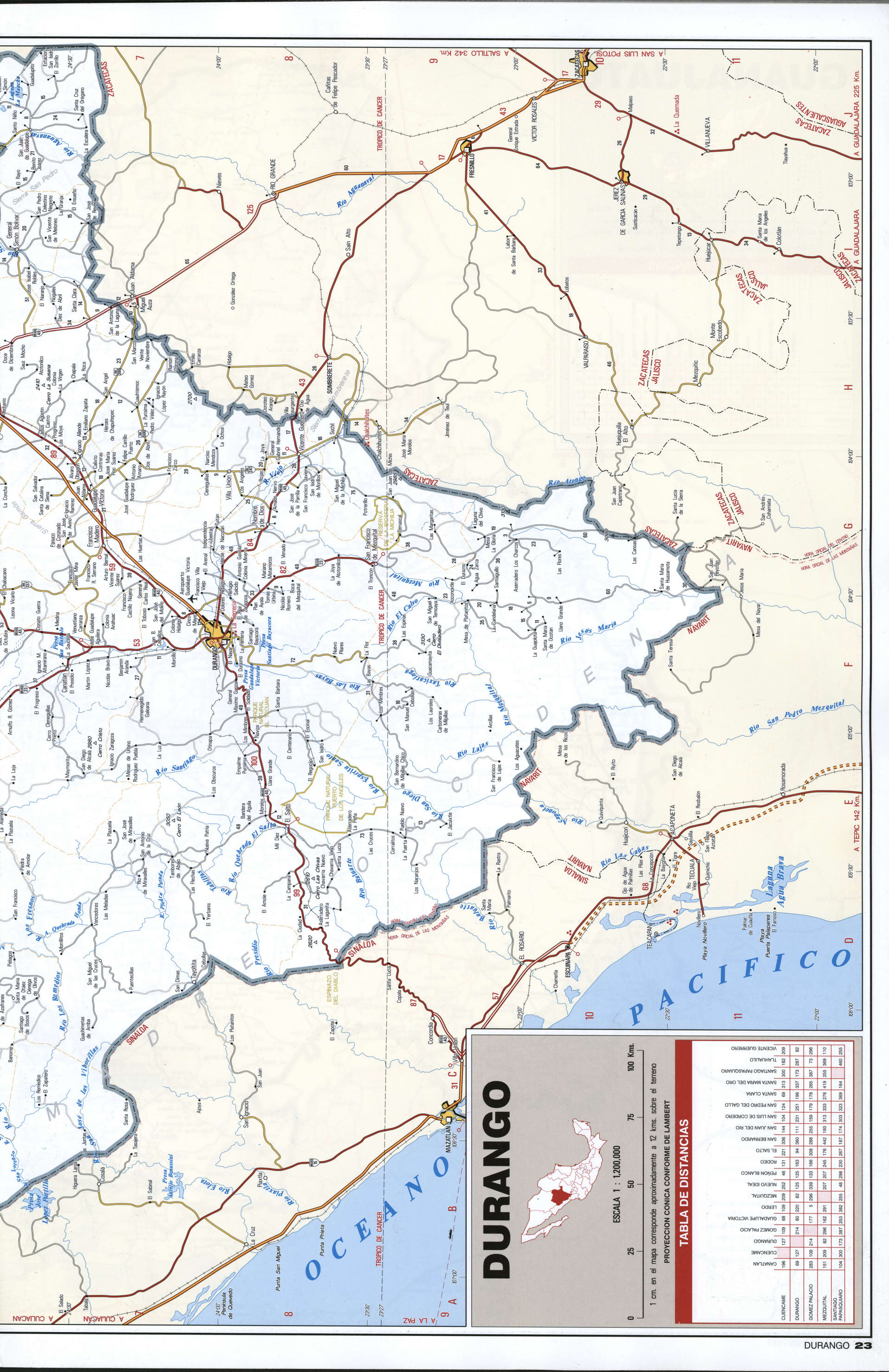 Durango state map Southern. Detailed map of the Mexican state of Durango with roads, cities, villages Durango state map Southern. Detailed map of the Mexican state of Durango with roads, cities, villages