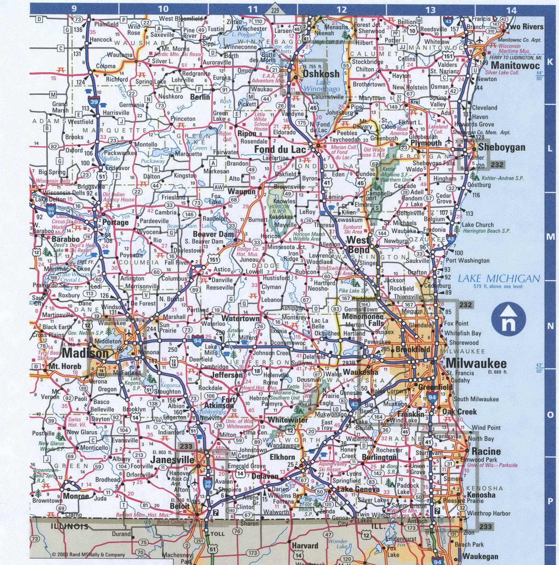 Southern Wisconsin roads map. Detailed map of Wisconsin with road numbers and distances between cities. Southern Wisconsin roads map. Detailed map of Wisconsin with road numbers and distances between cities.