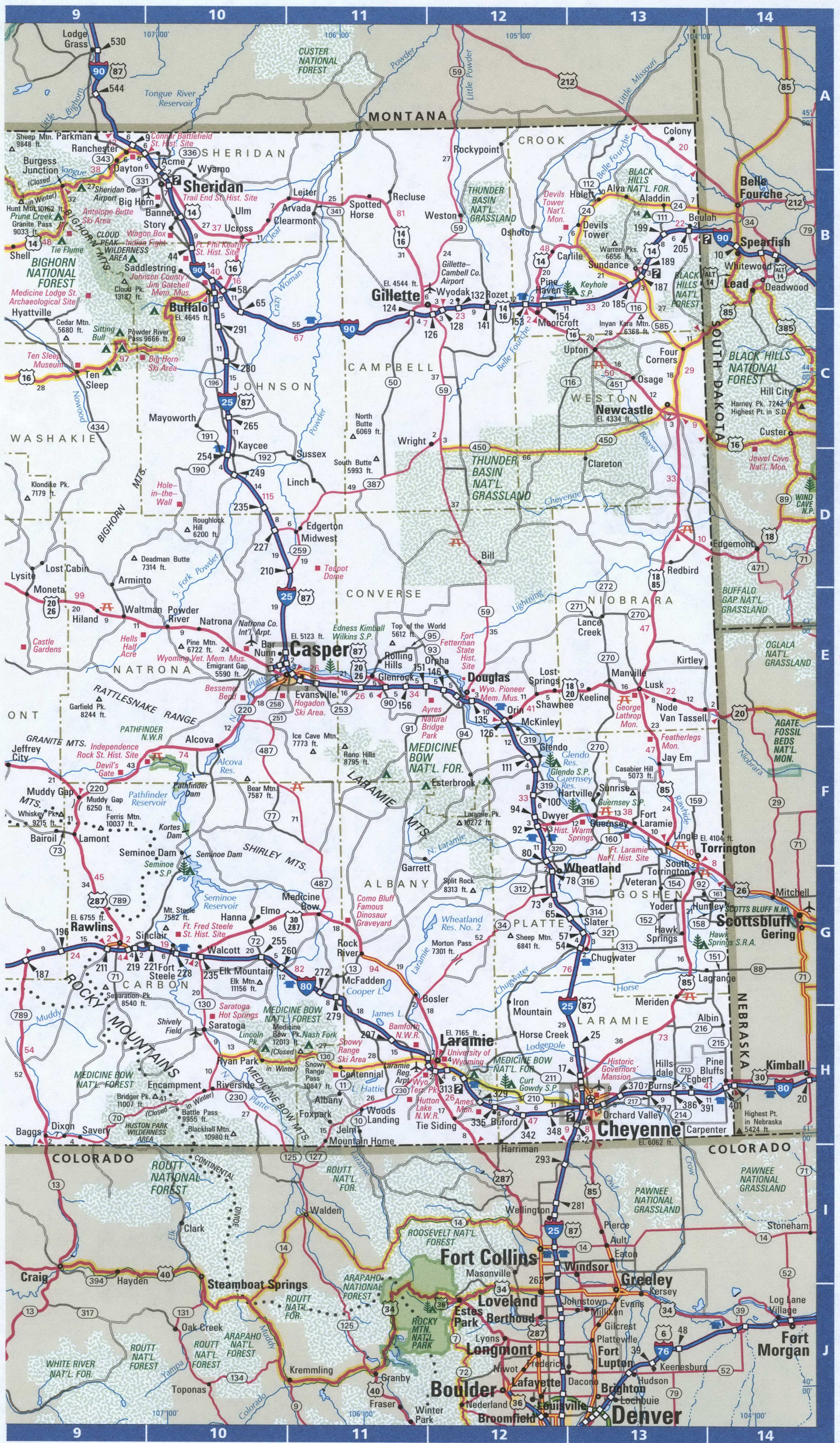Wyoming large scale highways map. Detailed map of Wyoming with road numbers and distances between cities. Wyoming large scale highways map. Detailed map of Wyoming with road numbers and distances between cities.