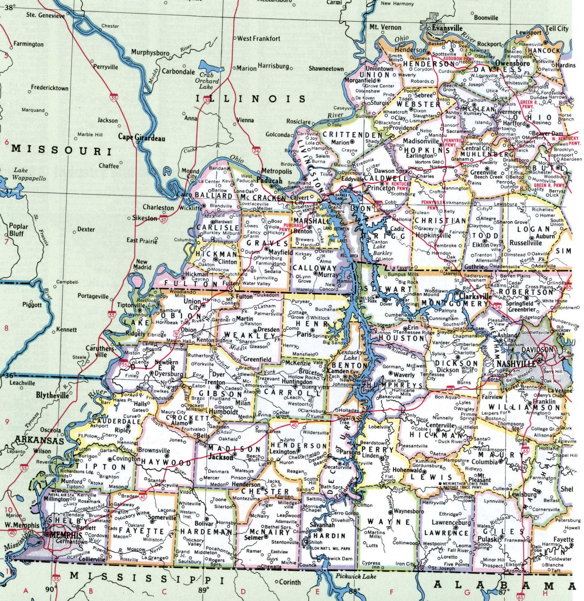 Kentucky map with counties. Detailed map of the counties of Kentucky with towns and villages Kentucky map with counties. Detailed map of the counties of Kentucky with towns and villages