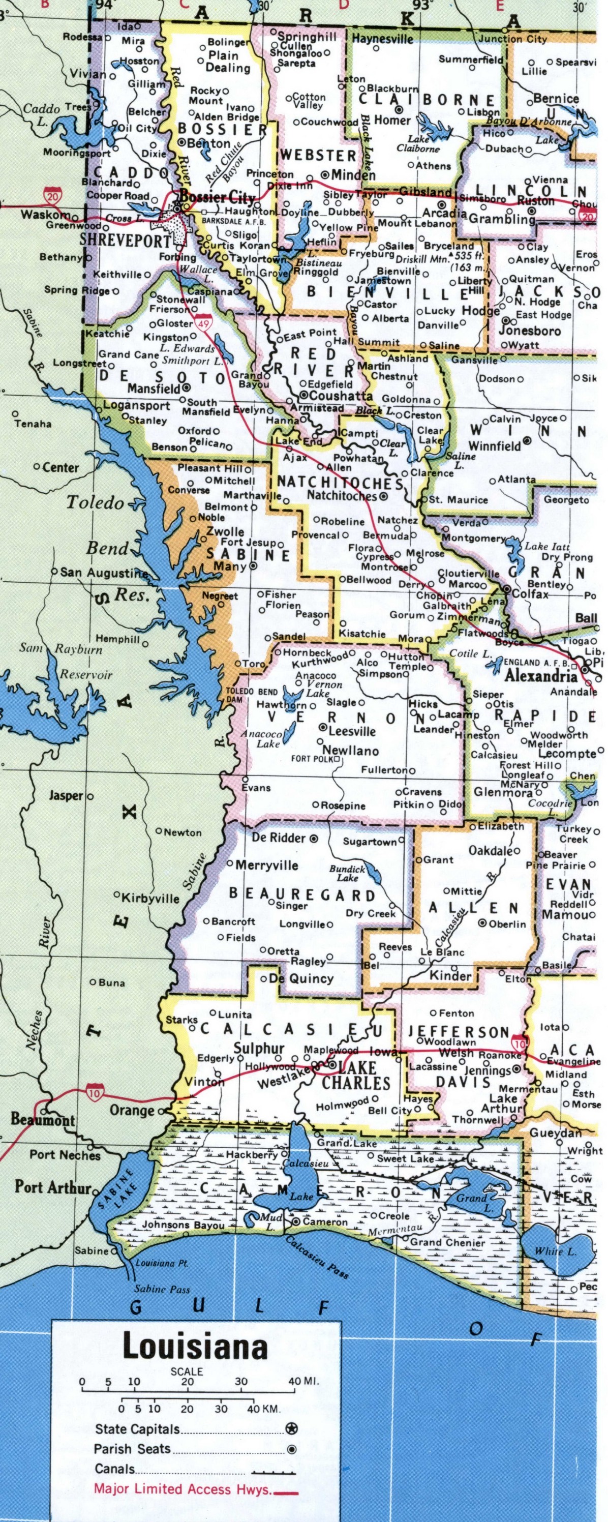 Louisiana map with counties