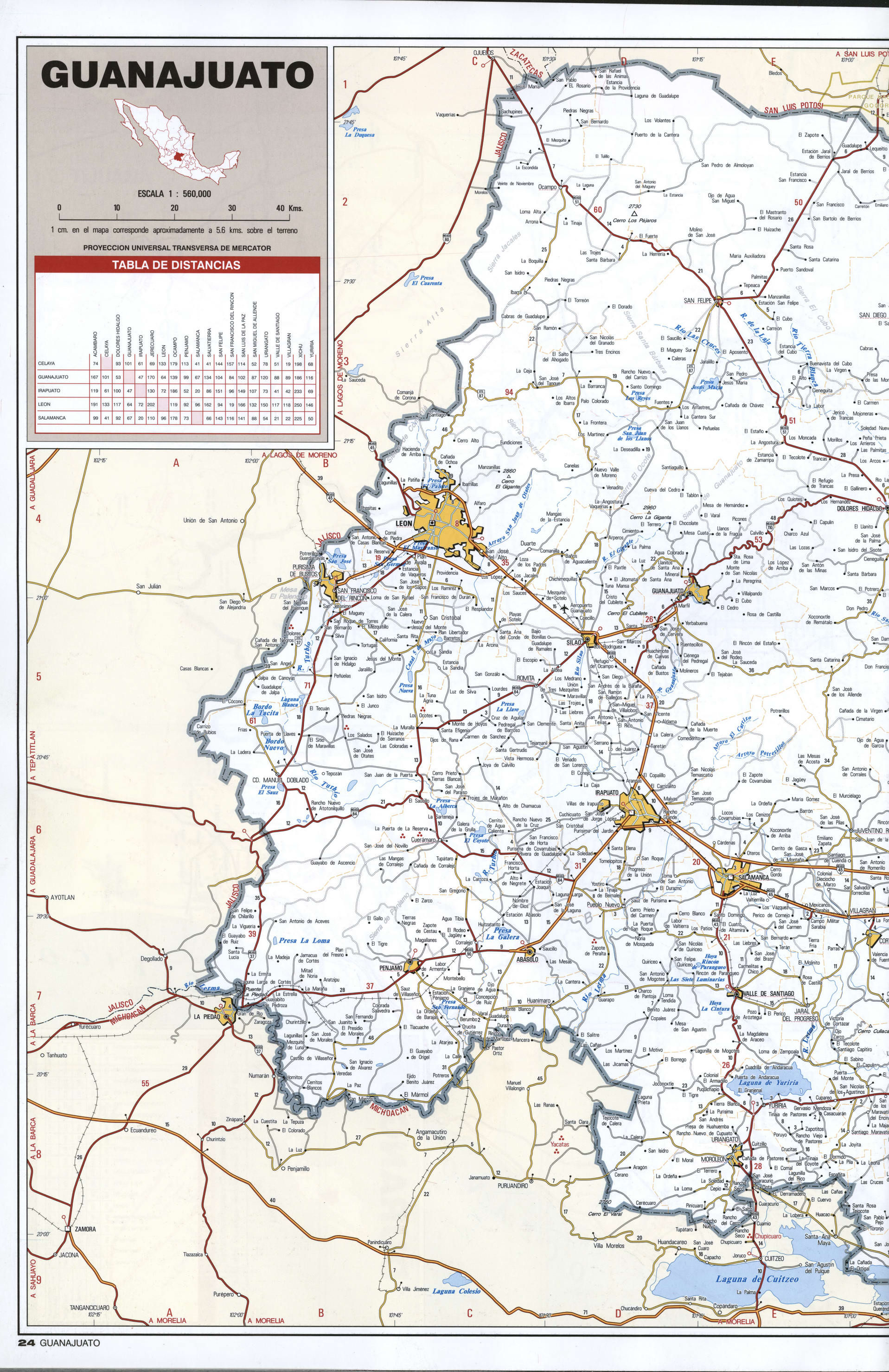 Guanajuato state map western. Detailed map of the Mexican state of Guanajuato with roads, cities, villages Guanajuato state map western. Detailed map of the Mexican state of Guanajuato with roads, cities, villages