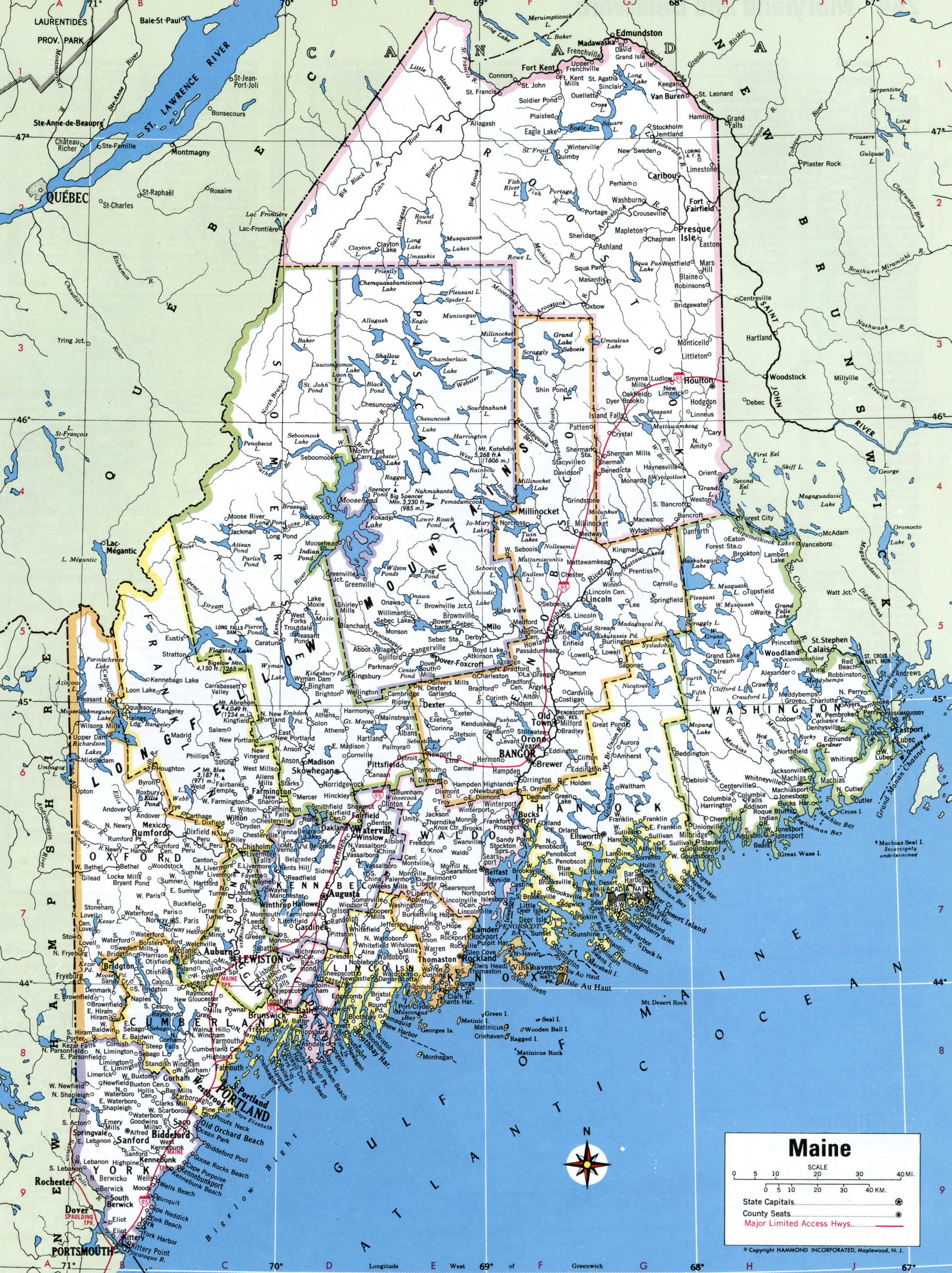 Maine counties map. Detailed map of the counties of Maine with towns and villages Maine counties map. Detailed map of the counties of Maine with towns and villages