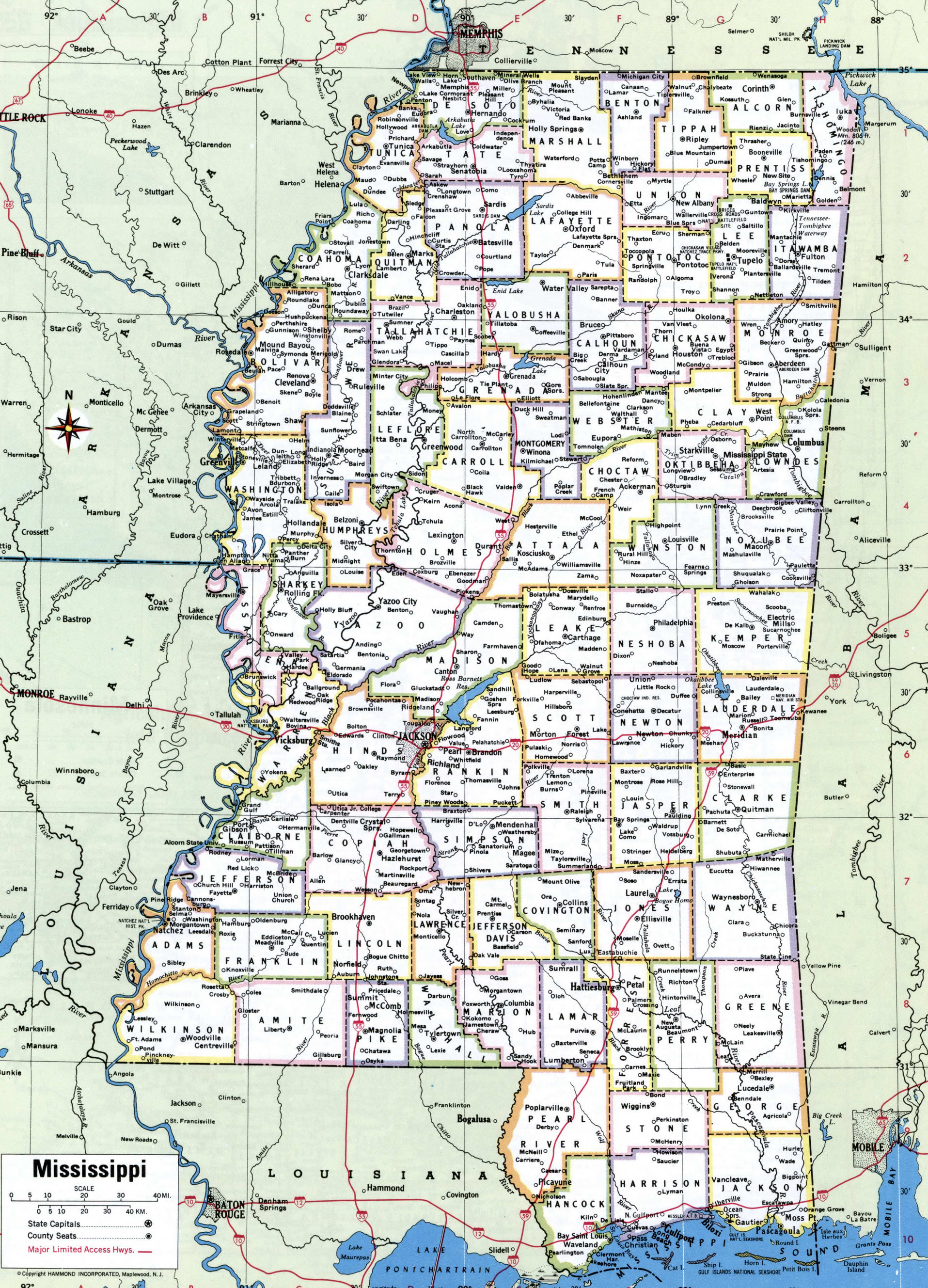 Mississippi counties map. Detailed map of Mississippi's counties with cities and villages Mississippi counties map. Detailed map of Mississippi's counties with cities and villages