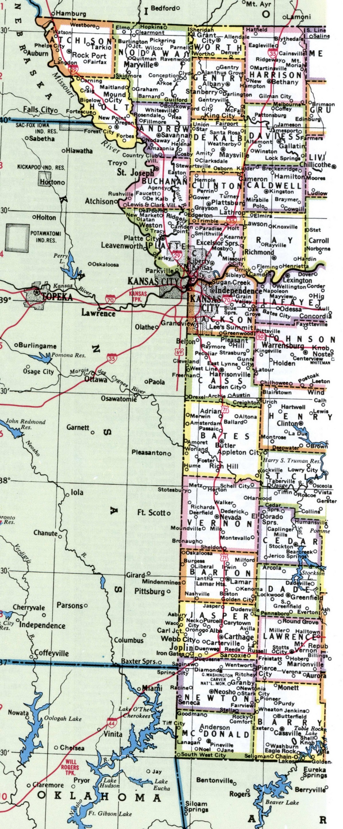 Missouri counties map. Detailed map of Missouri's counties with cities and villages Missouri counties map. Detailed map of Missouri's counties with cities and villages