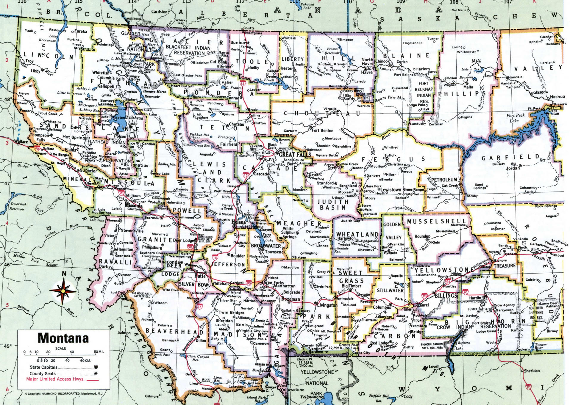 Montana map with counties. Detailed map of Montana's counties with cities and villages Montana map with counties. Detailed map of Montana's counties with cities and villages