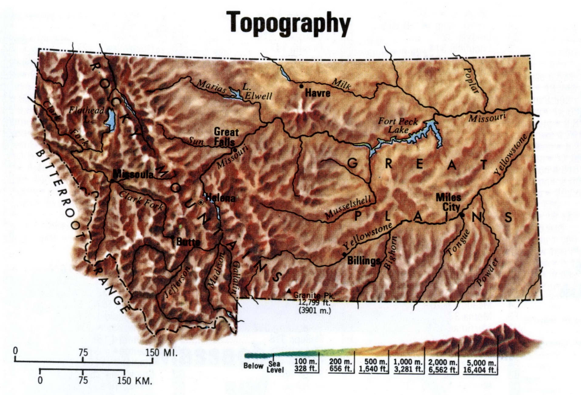 Montana topographical map. Topo map of Montana with terrain features. Montana topographical map. Topo map of Montana with terrain features.