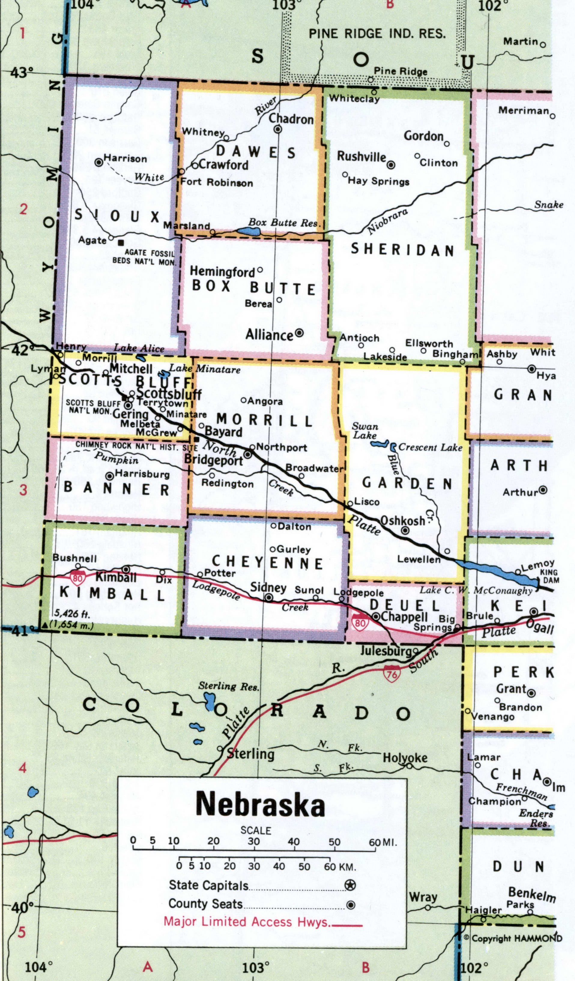 Nebraska counties map Nebraska counties map