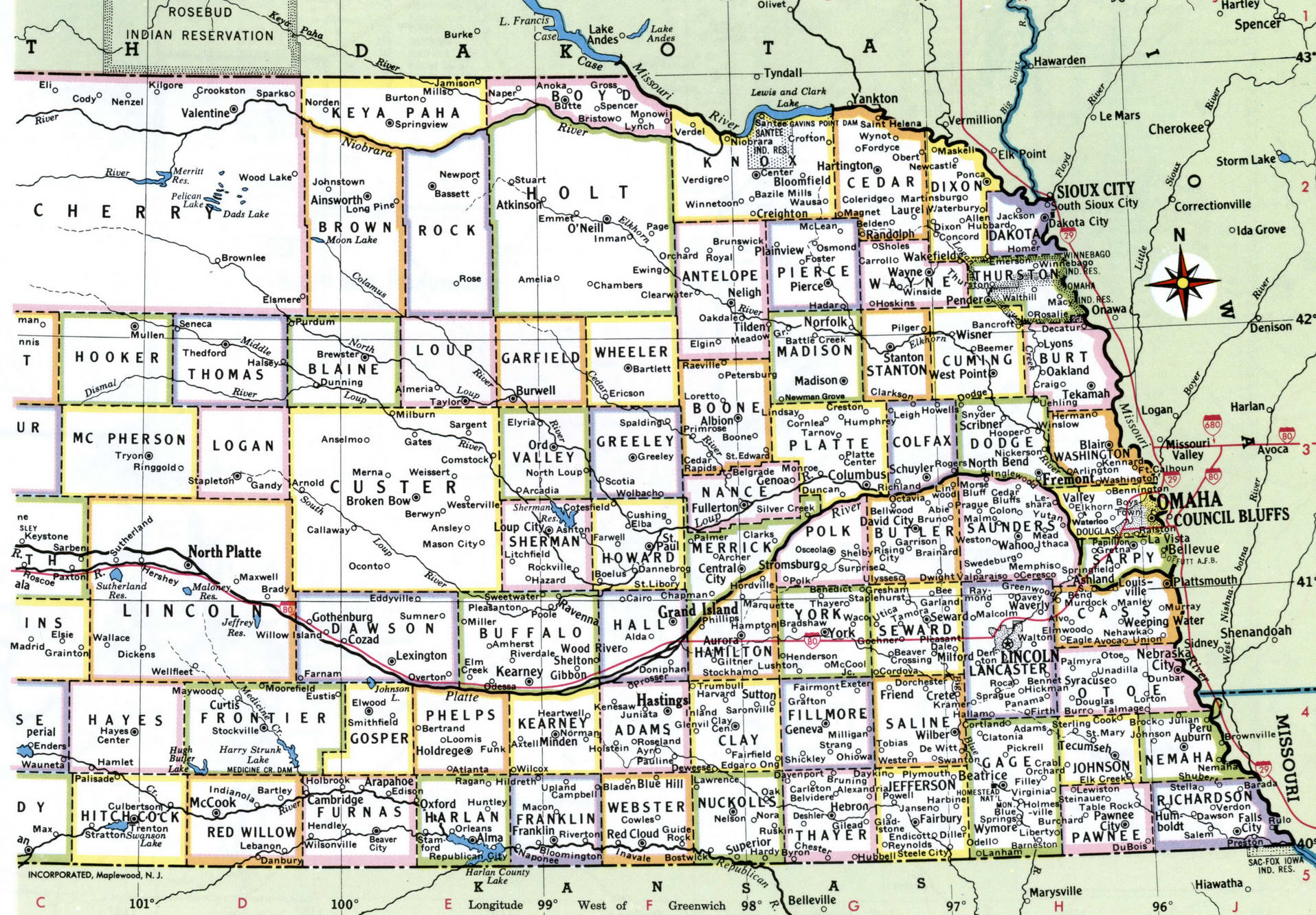 Nebraska map with counties. Detailed map of Nebraska's counties with cities and villages Nebraska map with counties. Detailed map of Nebraska's counties with cities and villages
