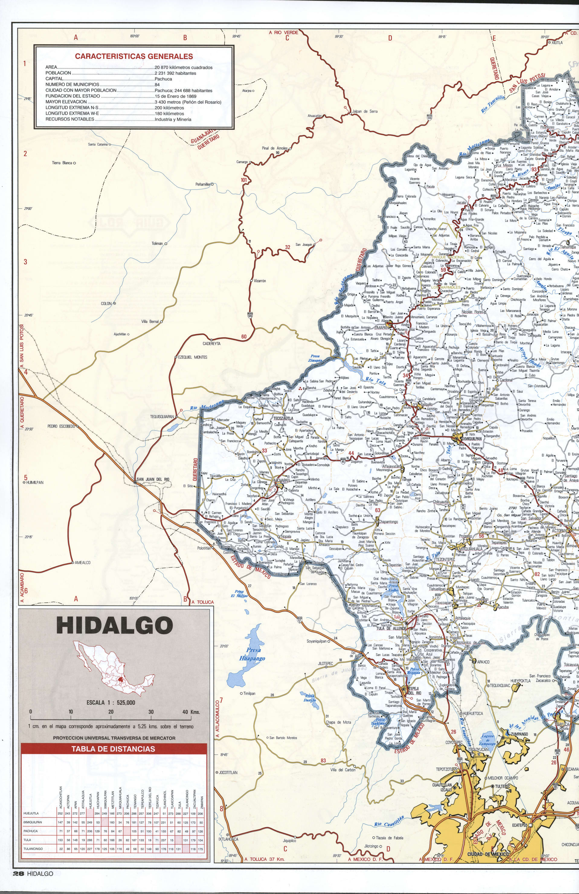 Hidalgo state map western. Detailed map of the Mexican state of Hidalgo with roads, cities, villages Hidalgo state map western. Detailed map of the Mexican state of Hidalgo with roads, cities, villages