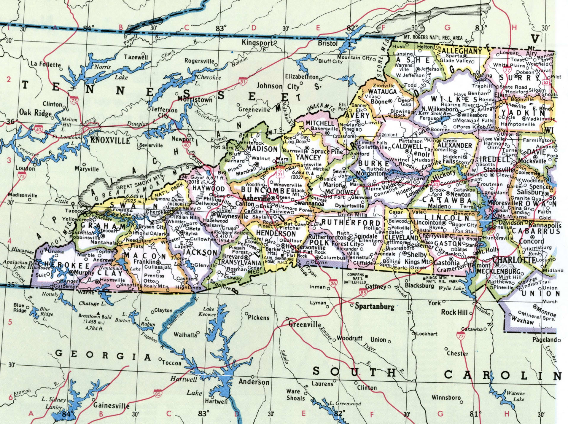 North Carolina counties map North Carolina counties map
