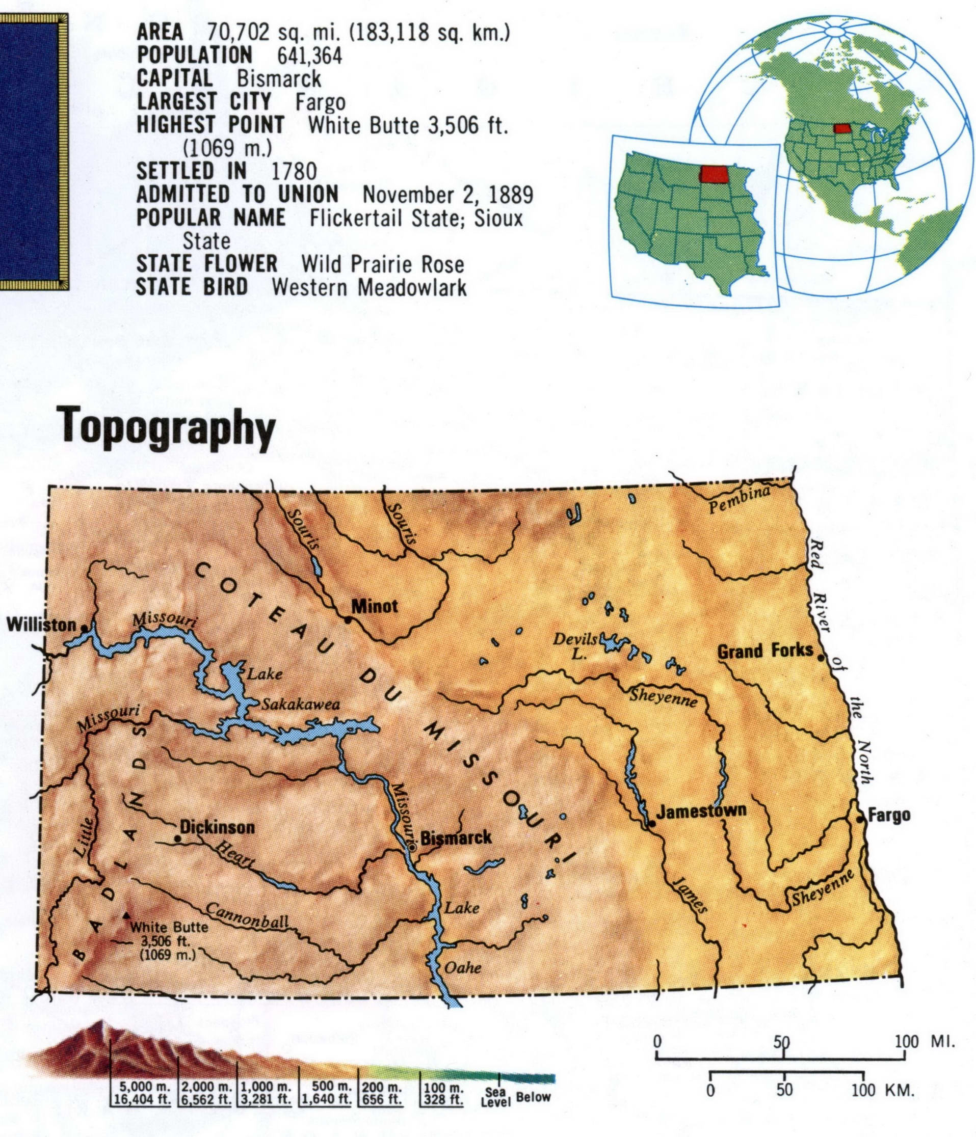 North Dakota topography map. Topo map of North Dakota with terrain features. North Dakota topography map. Topo map of North Dakota with terrain features.