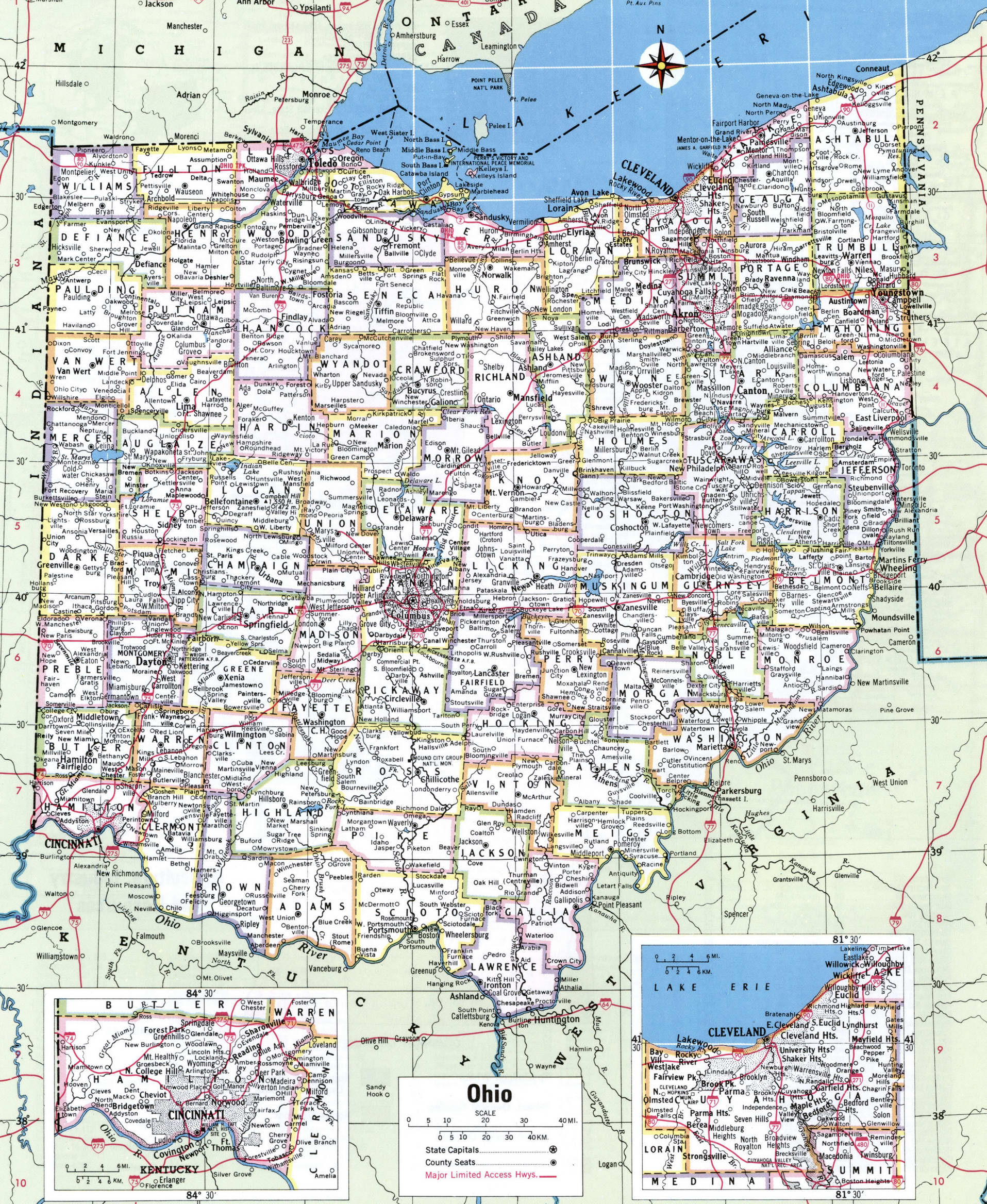 Ohio counties map. Detailed map of Ohio's counties with cities and villages Ohio counties map. Detailed map of Ohio's counties with cities and villages