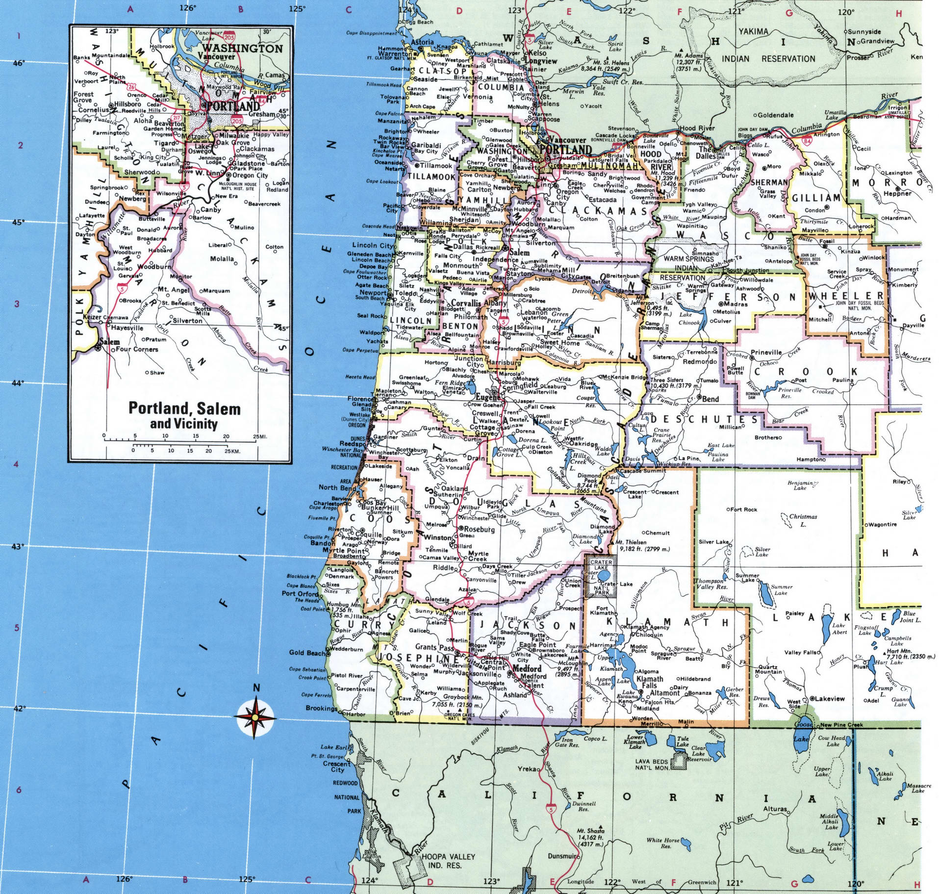 Oregon counties map. Detailed map of Oregon's counties with cities and villages Oregon counties map. Detailed map of Oregon's counties with cities and villages