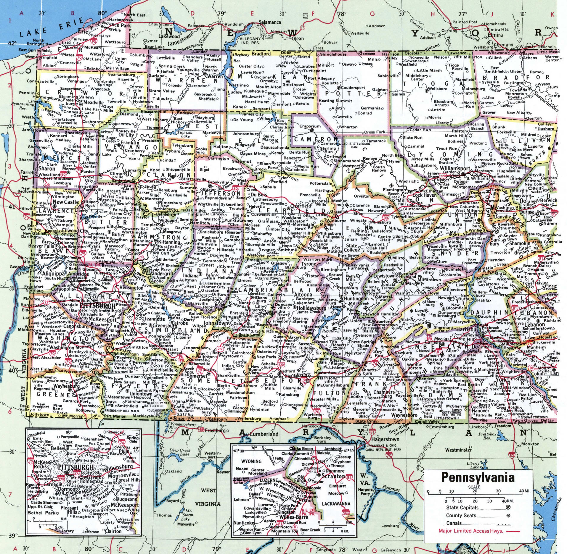 Pennsylvania map with counties. Detailed map of Pennsylvania's counties with cities and villages Pennsylvania map with counties. Detailed map of Pennsylvania's counties with cities and villages