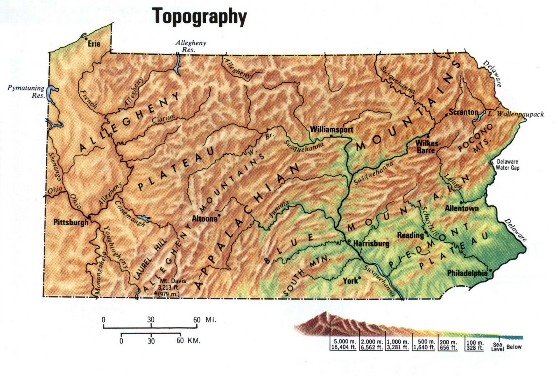 Pennsylvania topographical map. Topo map of Pennsylvania with terrain features. Pennsylvania topographical map. Topo map of Pennsylvania with terrain features.