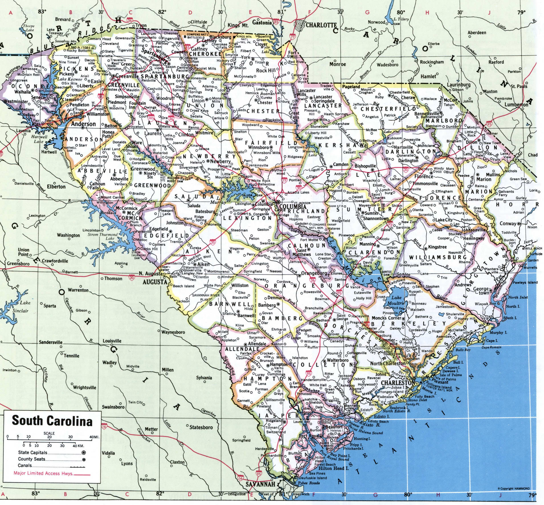 South Carolina counties. Detailed map of South Carolina's counties with cities and villages South Carolina counties. Detailed map of South Carolina's counties with cities and villages