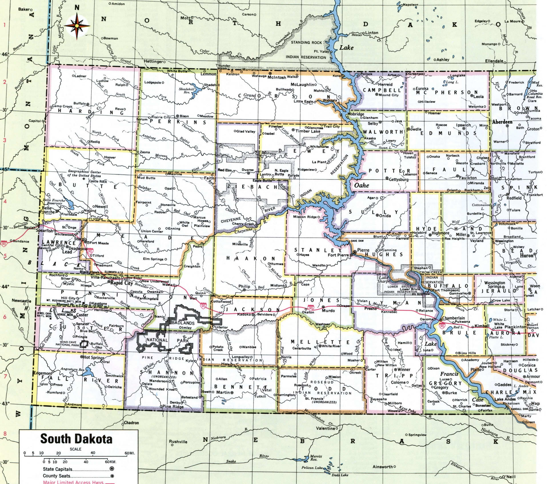 South Dakota map with counties. Detailed map of South Dakota's counties with cities and villages South Dakota map with counties. Detailed map of South Dakota's counties with cities and villages