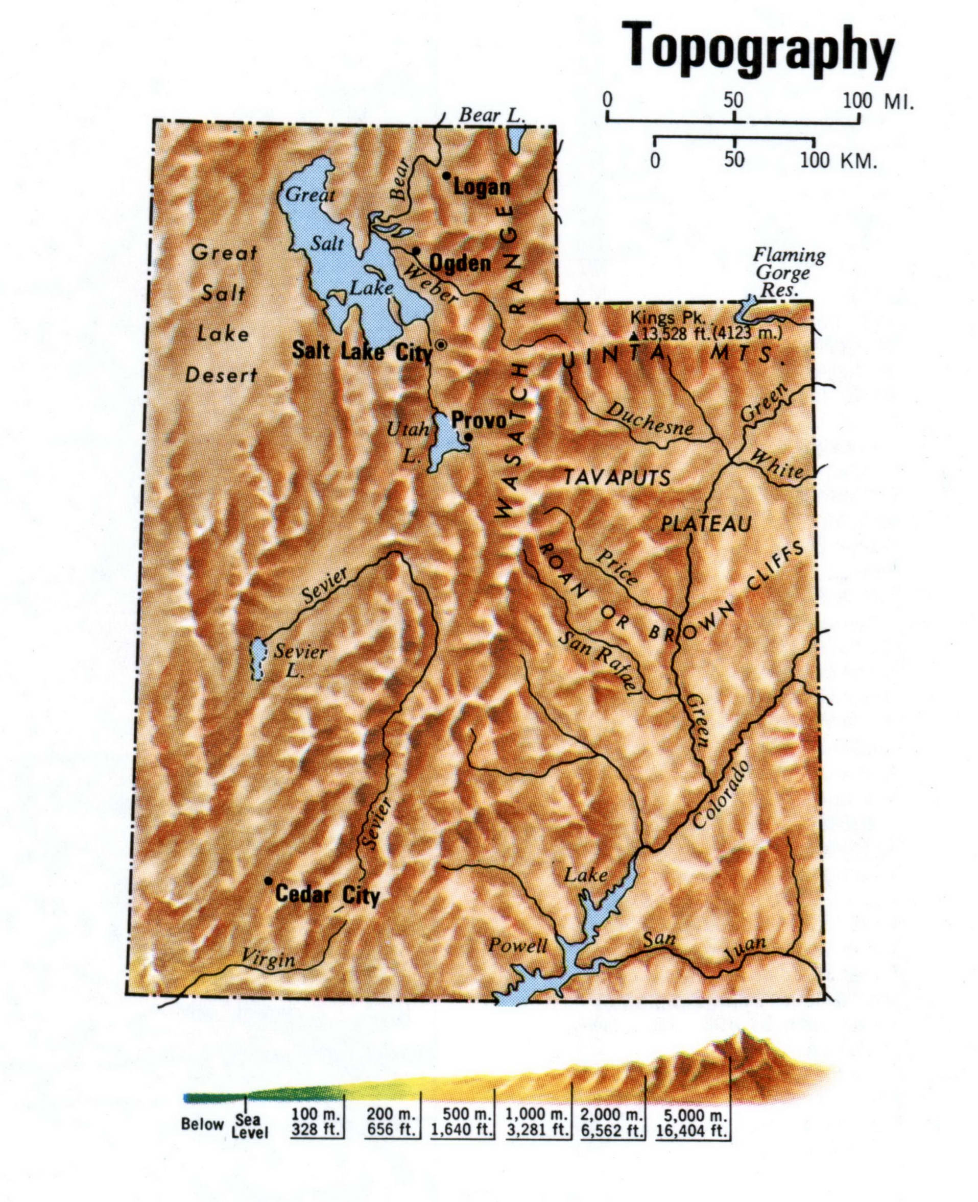 Utah topographical map. Topo map of Utah with terrain features. Utah topographical map. Topo map of Utah with terrain features.