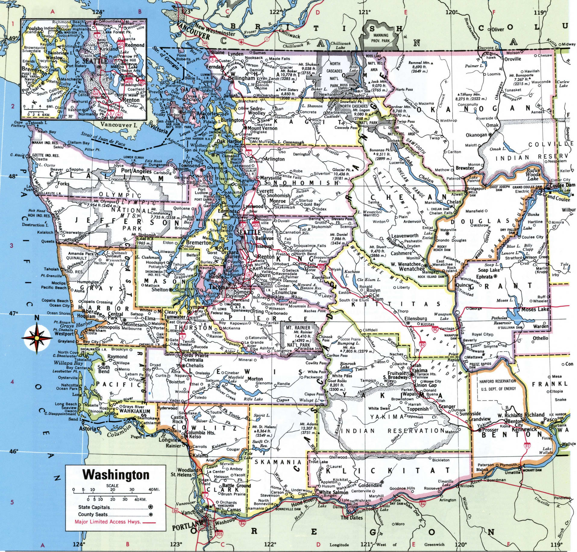 Washington state map with counties. Detailed map of Washington's counties with cities and villages Washington state map with counties. Detailed map of Washington's counties with cities and villages