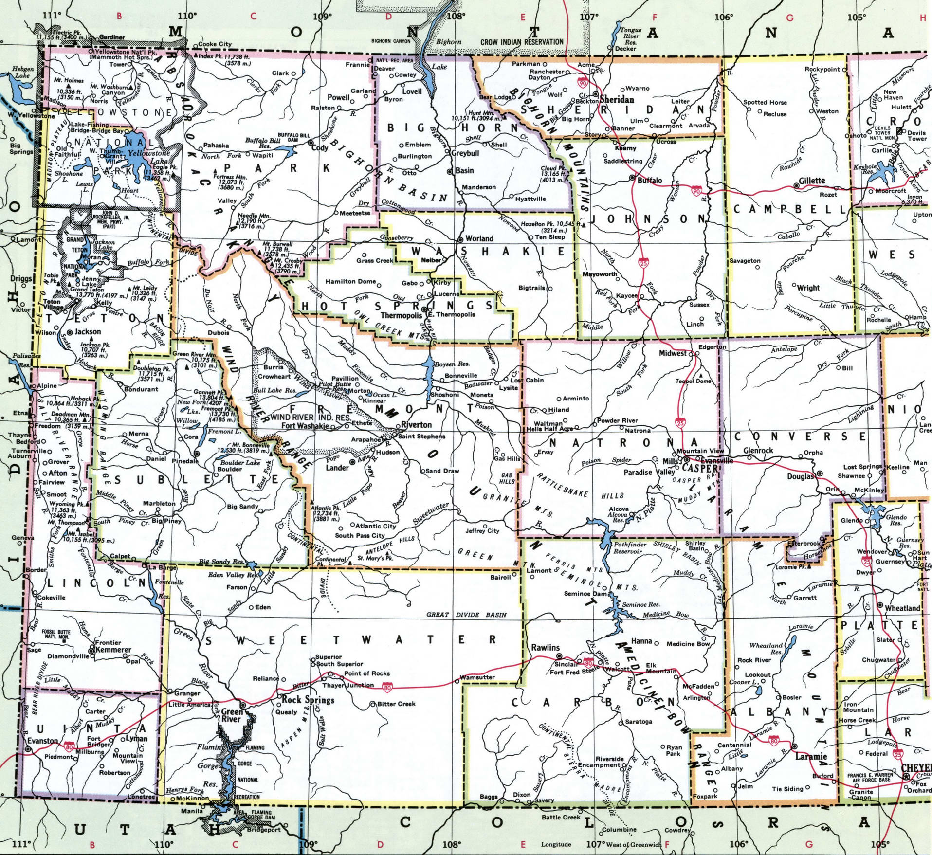 Wyoming map counties. Detailed map of Wyoming's counties with cities and villages Wyoming map counties. Detailed map of Wyoming's counties with cities and villages