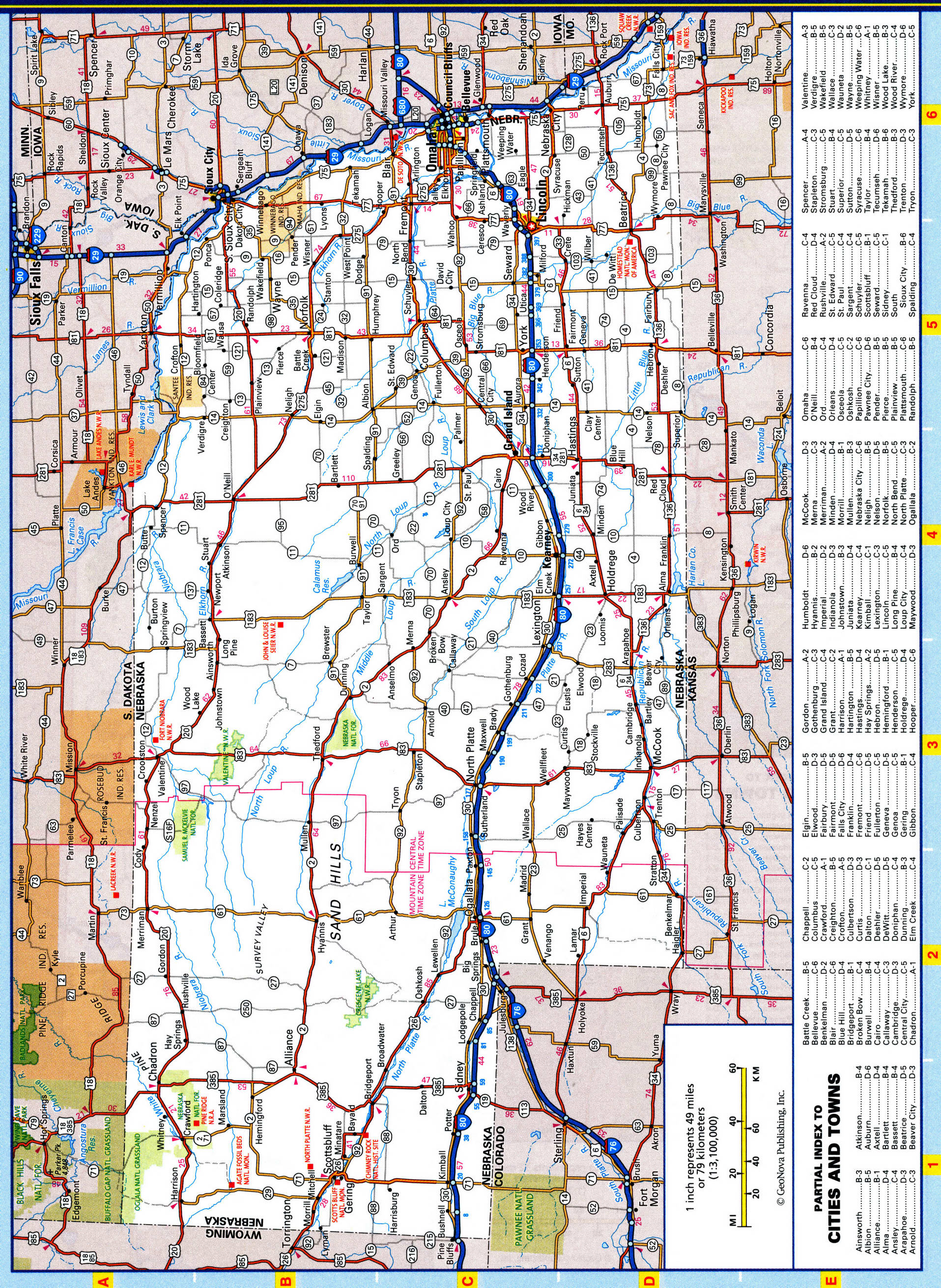 Nebraska highways map. Detailed map of the Nebraska highway with cities, villages, and rest areas. Nebraska highways map. Detailed map of the Nebraska highway with cities, villages, and rest areas.