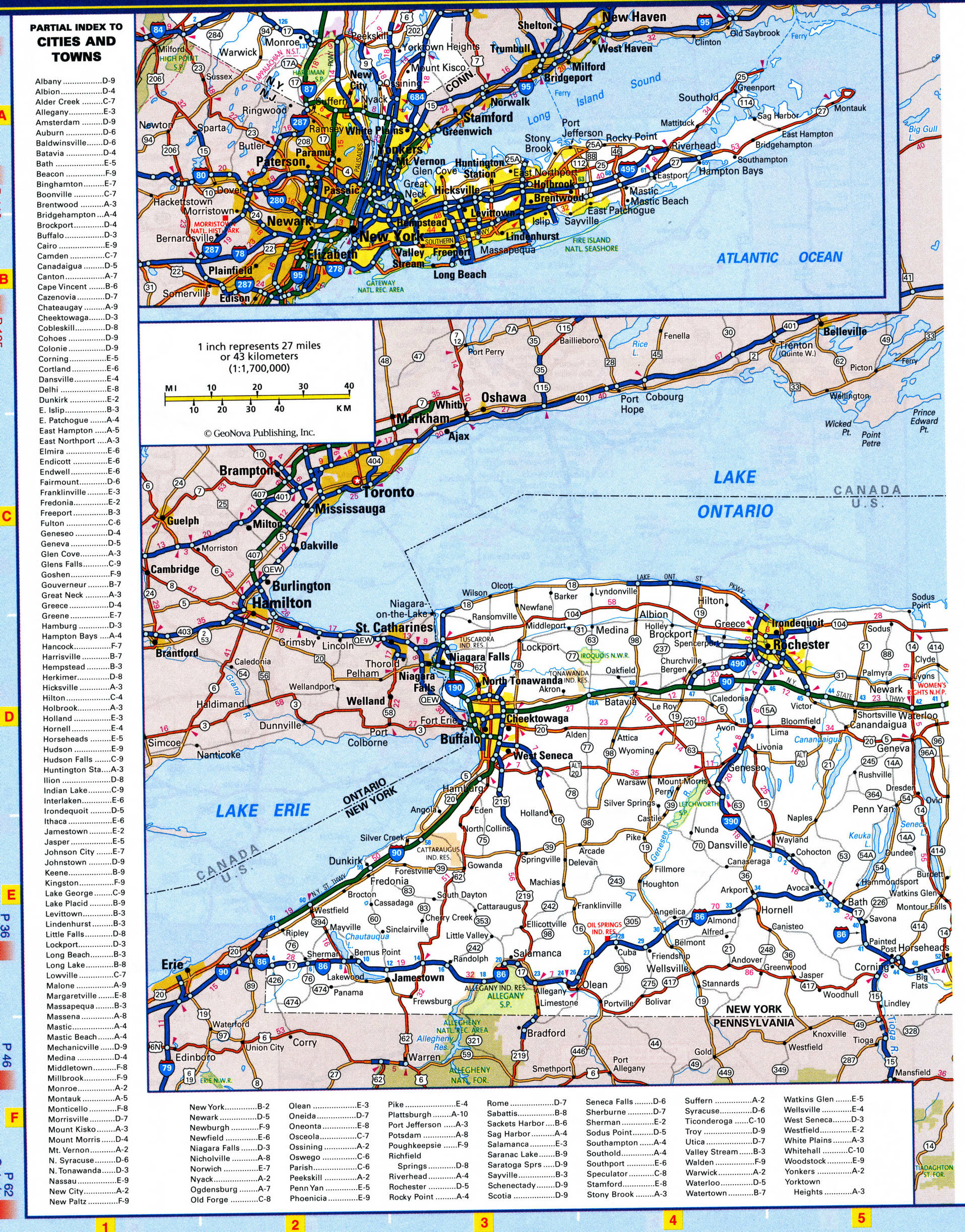 New York highways map. Detailed map of the New York highway with cities, villages, and rest areas. New York highways map. Detailed map of the New York highway with cities, villages, and rest areas.