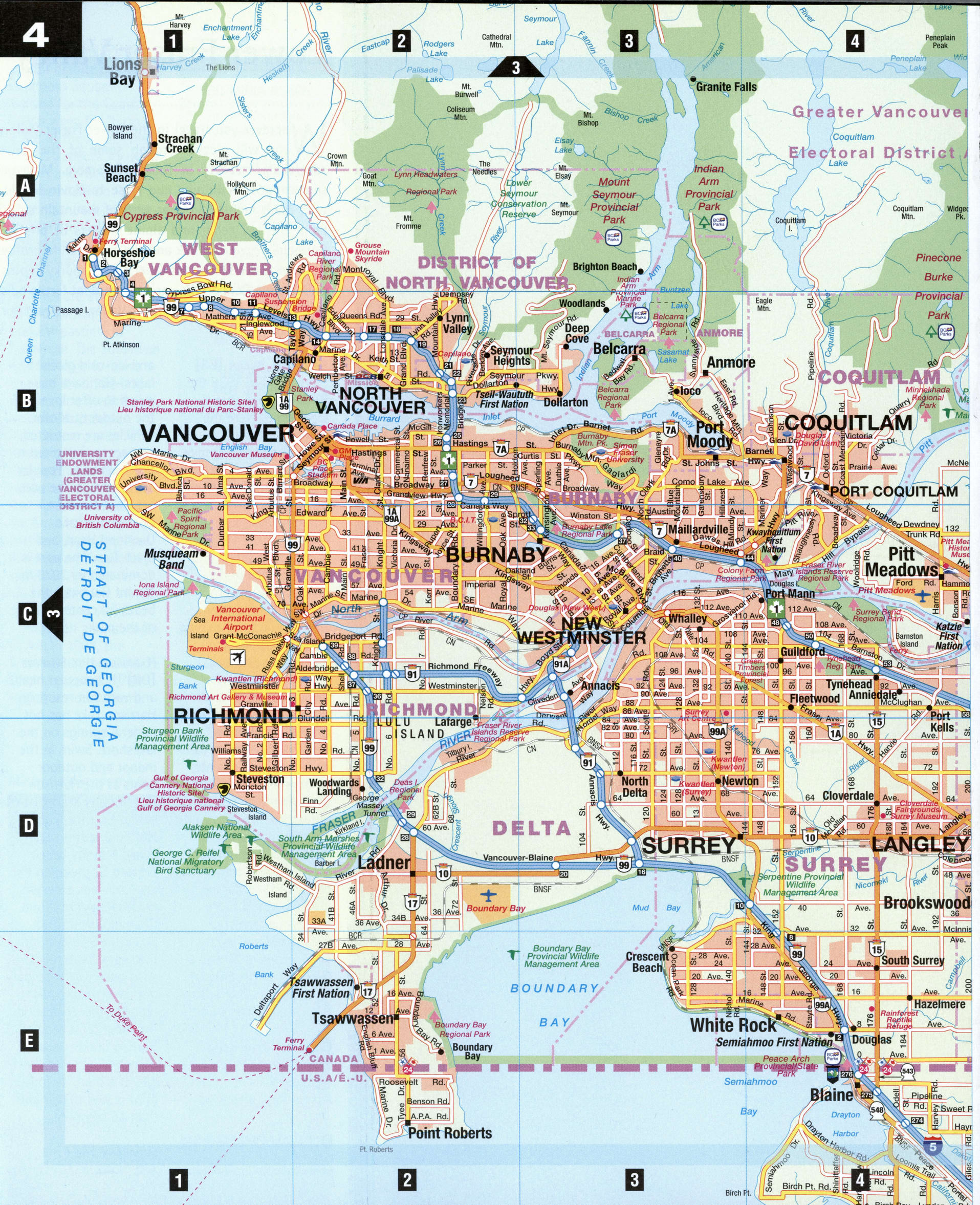 Greater Vancouver map jpg. Detailed map of Vancouver with streets, roads, and highways Greater Vancouver map jpg. Detailed map of Vancouver with streets, roads, and highways