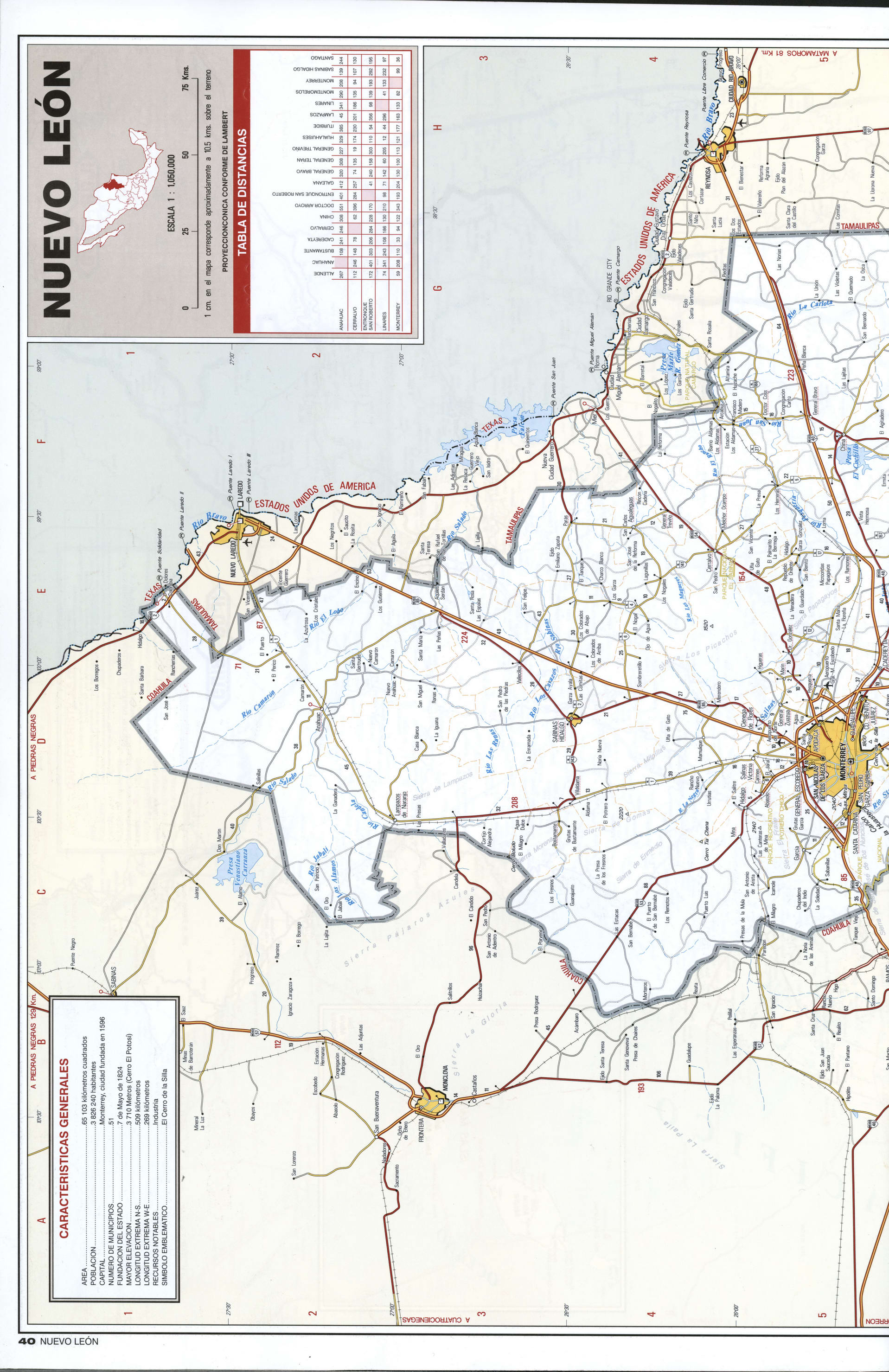 Nuevo Leon state map northern. Detailed map of the Mexican state of Nuevo Leon with roads, cities, villages Nuevo Leon state map northern. Detailed map of the Mexican state of Nuevo Leon with roads, cities, villages