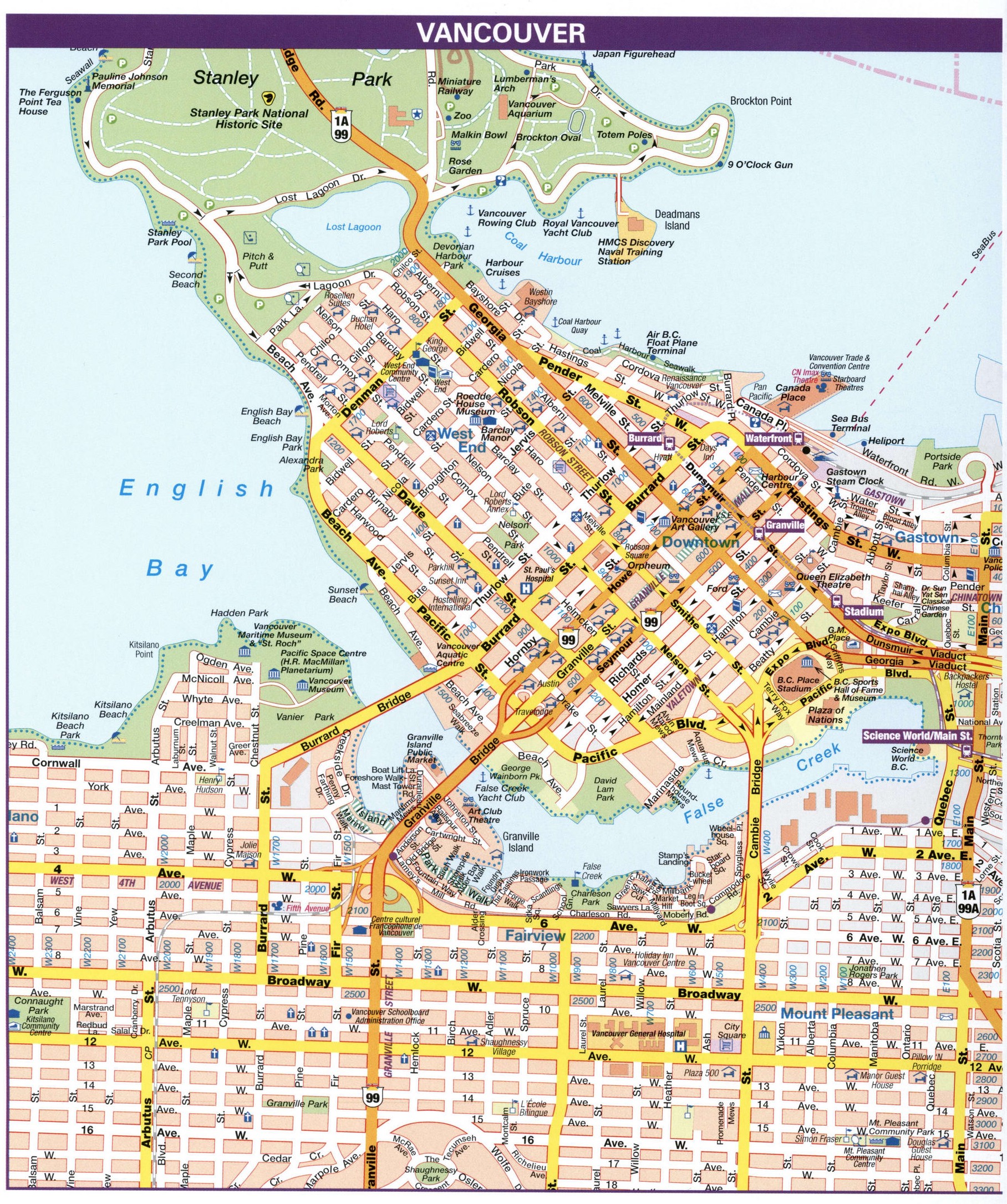 Detailed streets map Vancouver city. Detailed map of city Vancouver with all streets and roads Detailed streets map Vancouver city. Detailed map of city Vancouver with all streets and roads