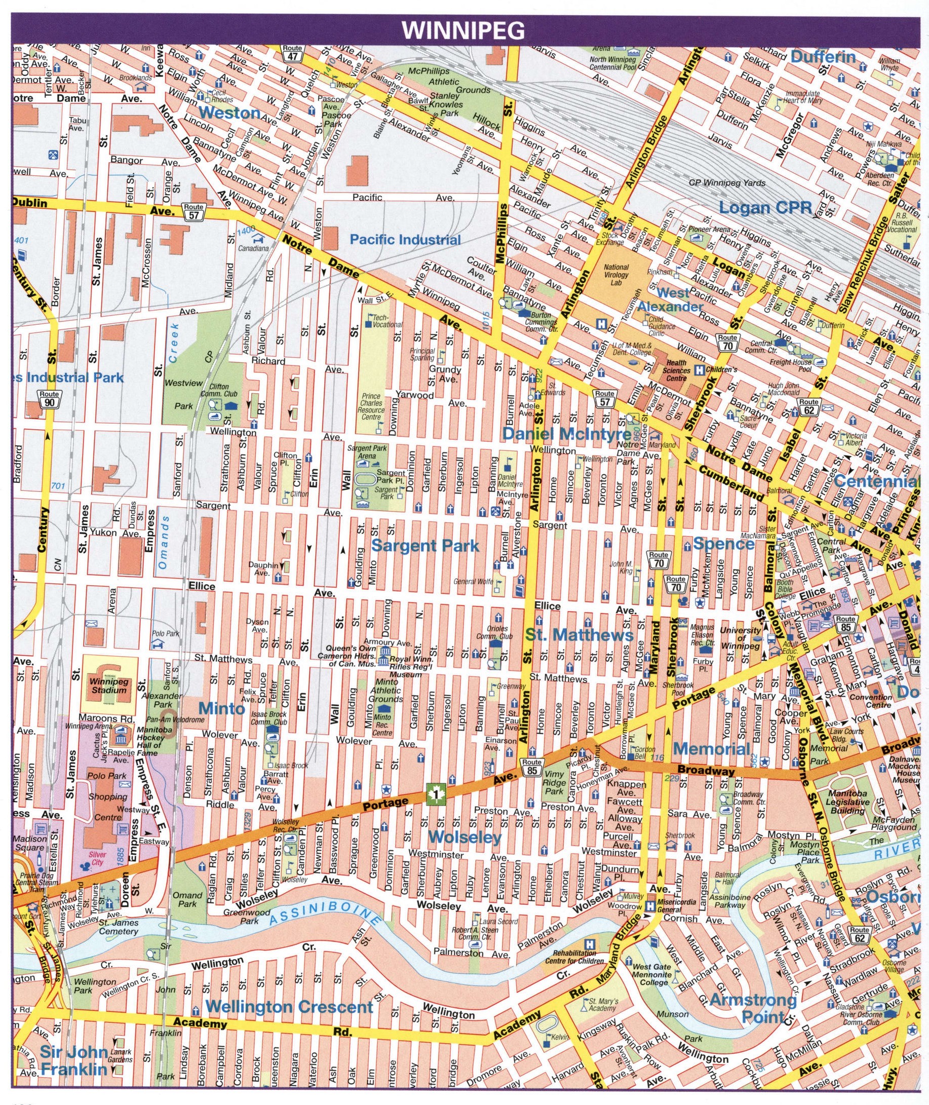 Winnipeg city map. Detailed map of city Winnipeg with all streets and roads Winnipeg city map. Detailed map of city Winnipeg with all streets and roads